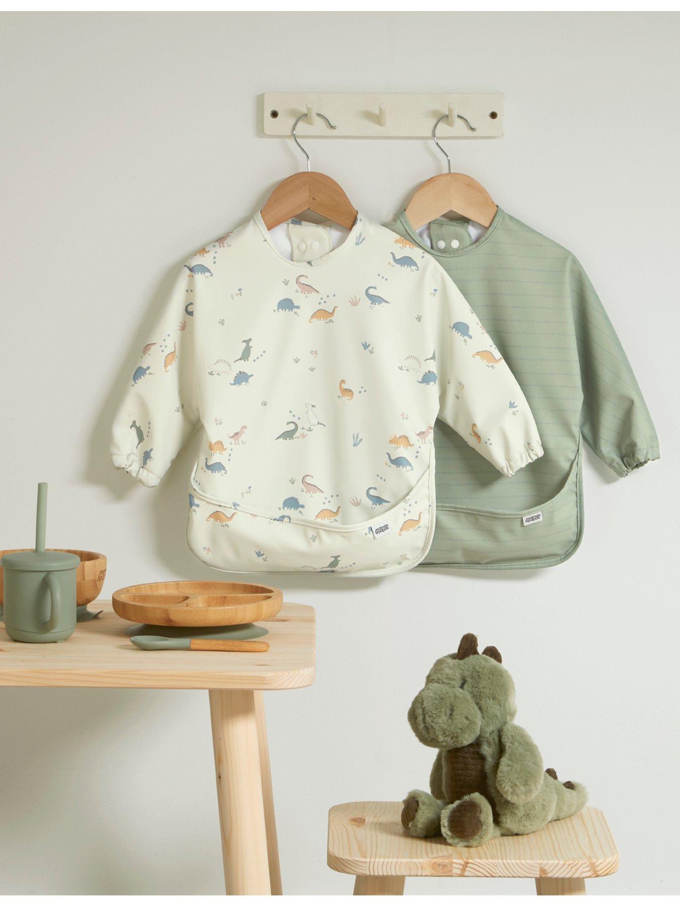 Image 1 of 6 of Mamas & Papas 2 Pack Long Sleeve Messy Bib - Dino Stripe