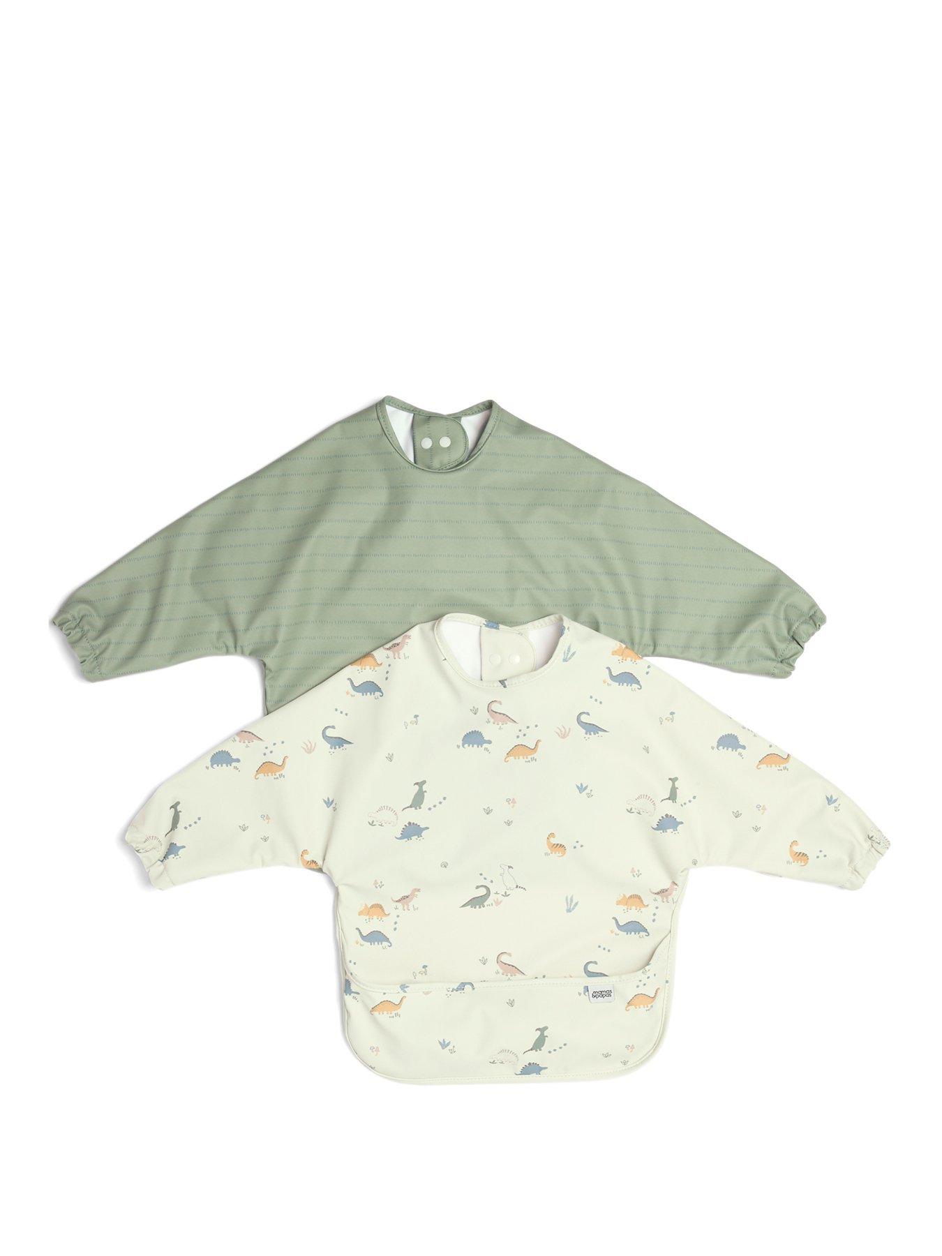 Image 2 of 6 of Mamas & Papas 2 Pack Long Sleeve Messy Bib - Dino Stripe
