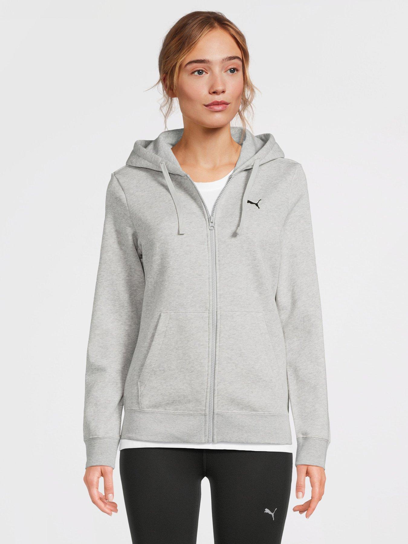 undefined Womens Essentials Puma Logo Full Zip Hoodie - Grey