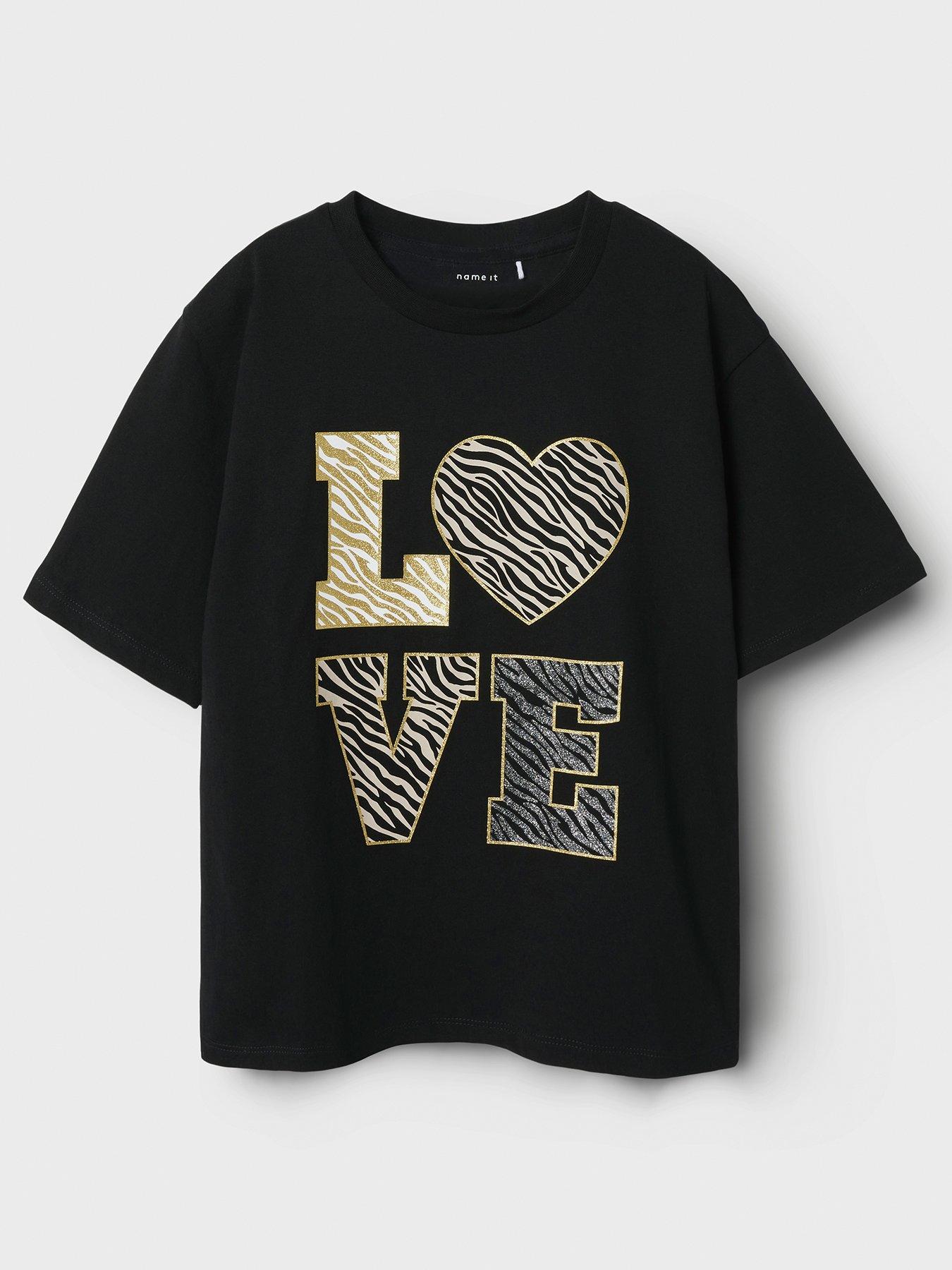 undefined Girls Zebra Love Print Short Sleeve Tshirt - Black