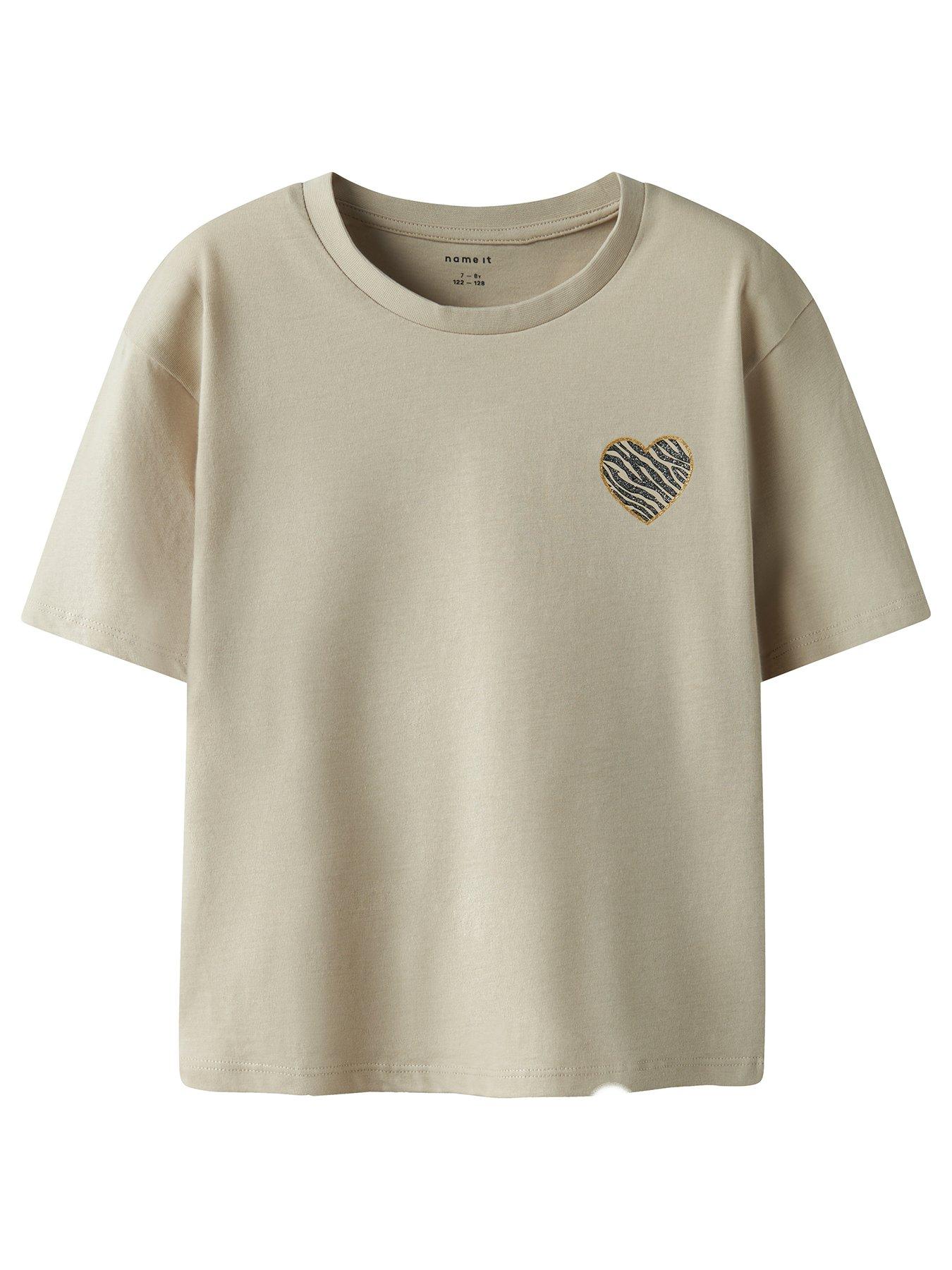 undefined Girls Zebra Heart Print Short Sleeve Tshirt - Cement