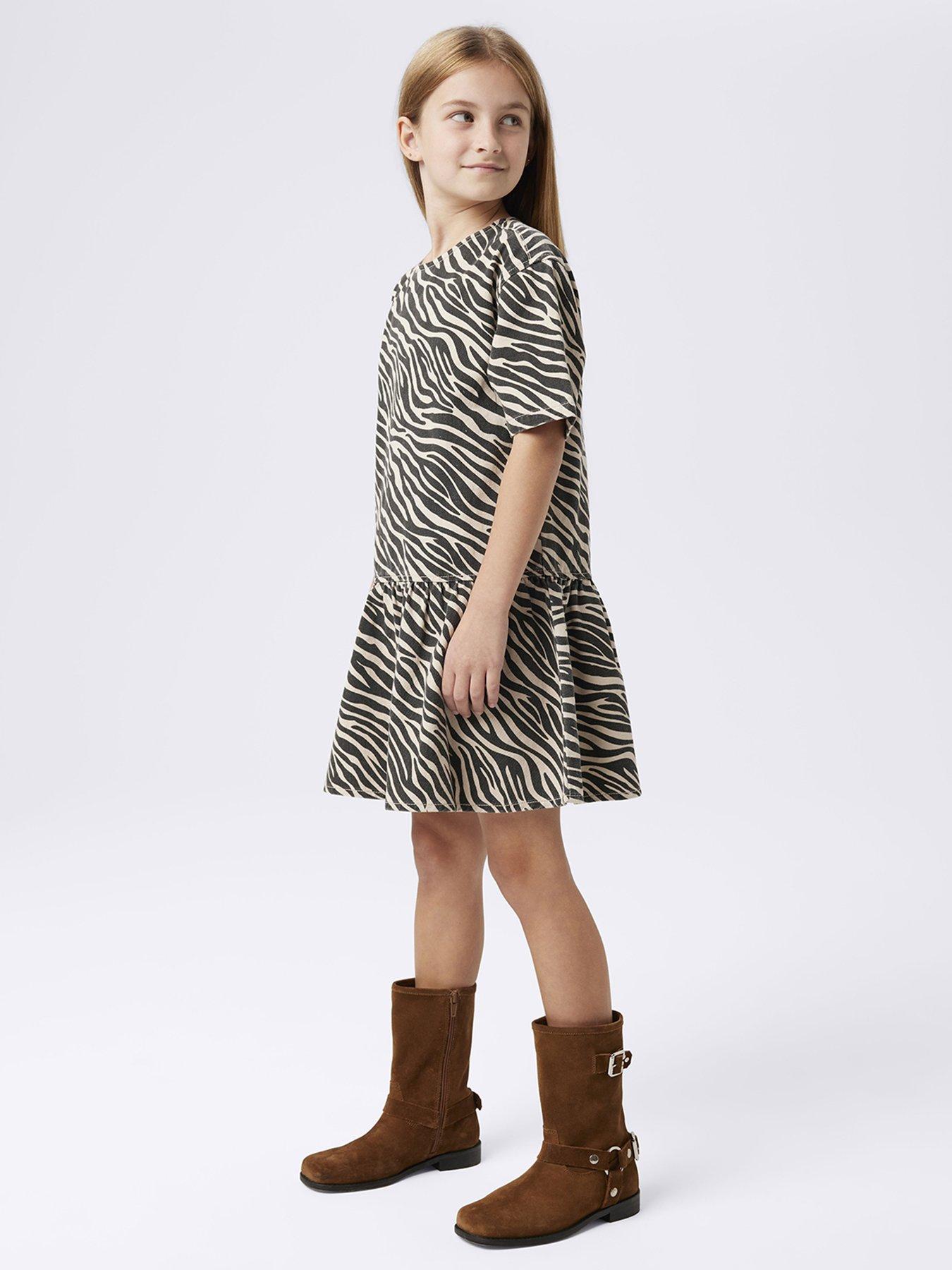 Name It: Girls Zebra Print Drop Waist Dress - Black