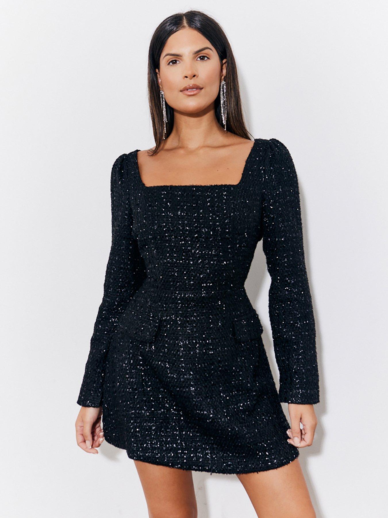 In The Style Hannah Brown Tweed Fit And Flare Mini Dress - Black | Very