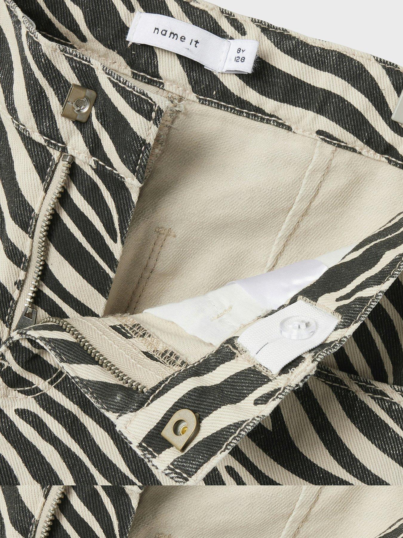Image 4 of 4 of Name It Girls Zebra Print Twill Wide Leg Trousers - Black