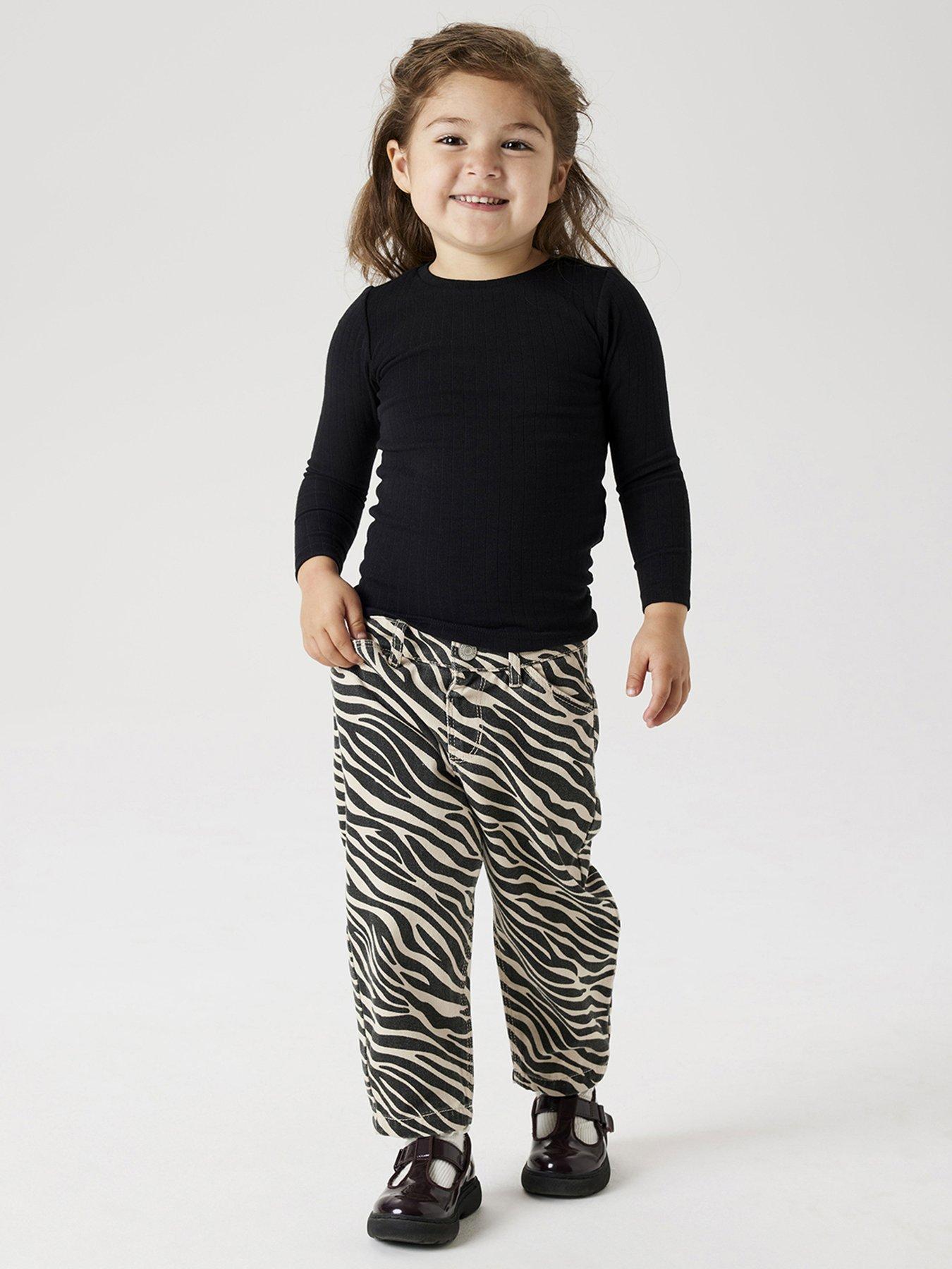 undefined Mini Girls Zebra Print Mom Pants - Black