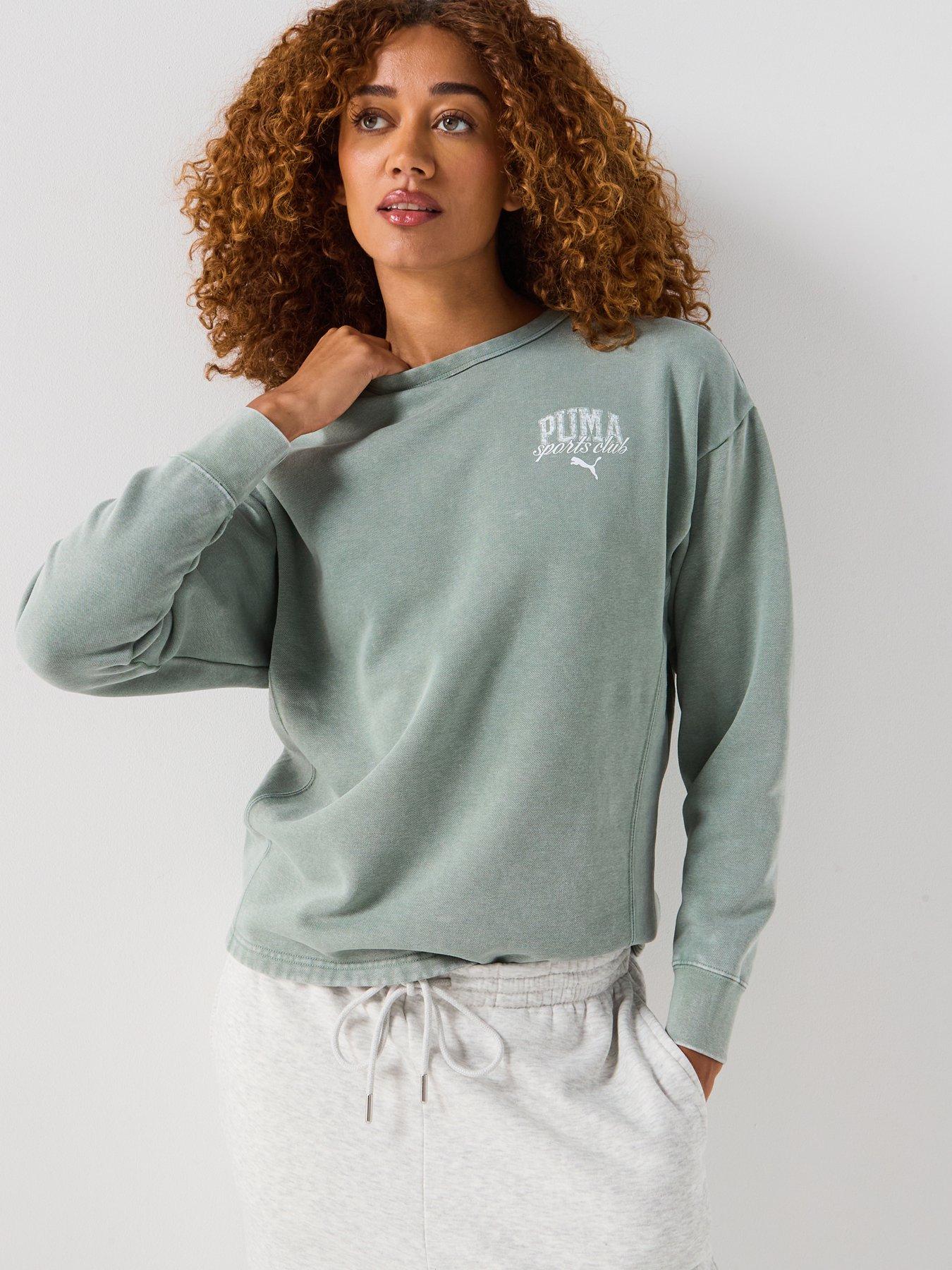 undefined Womens Puma Class Washed Crew Fleece - Green