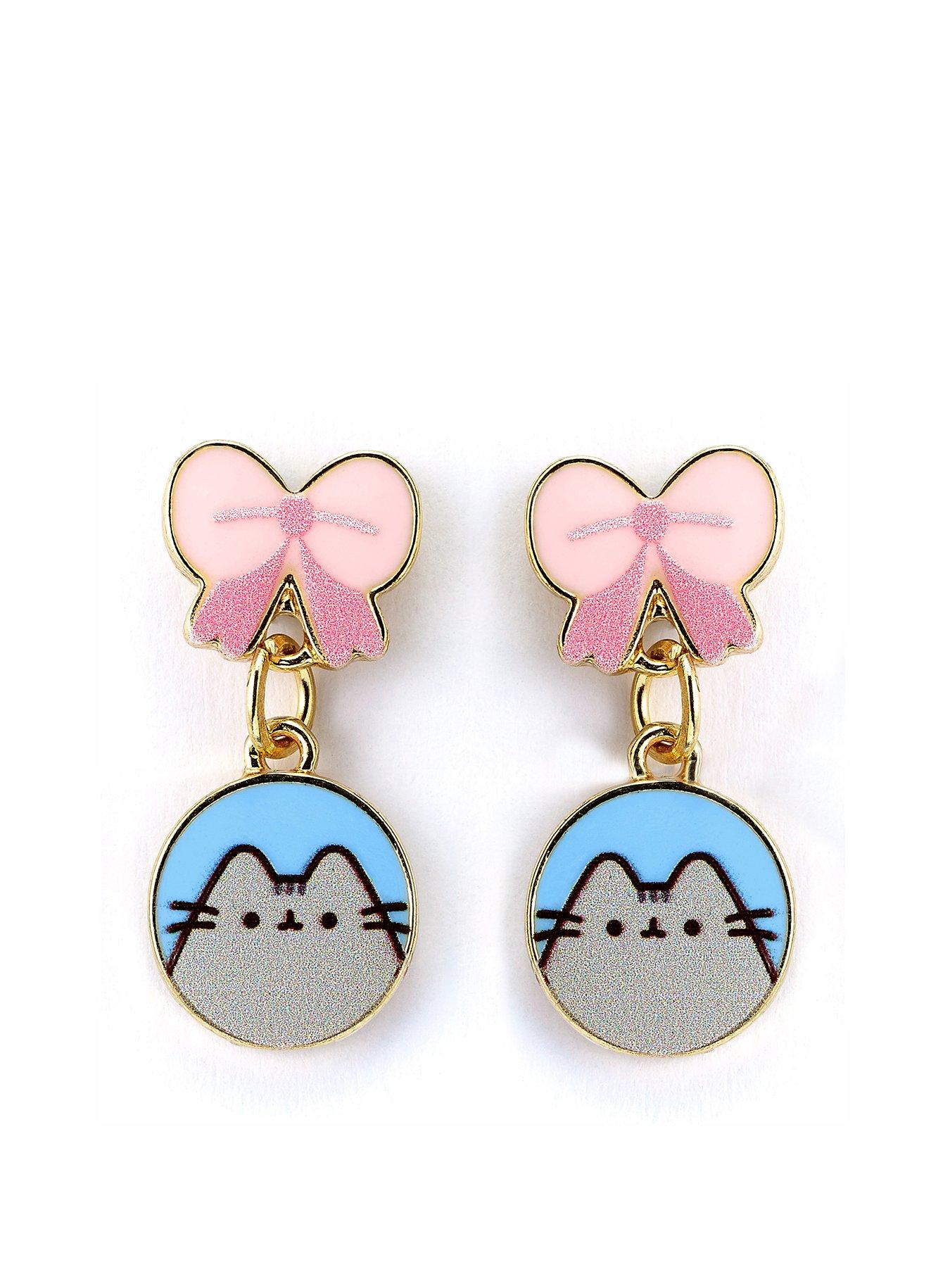 Image 1 of 3 of Pusheen the Cat Pink Bows Drop Earrings