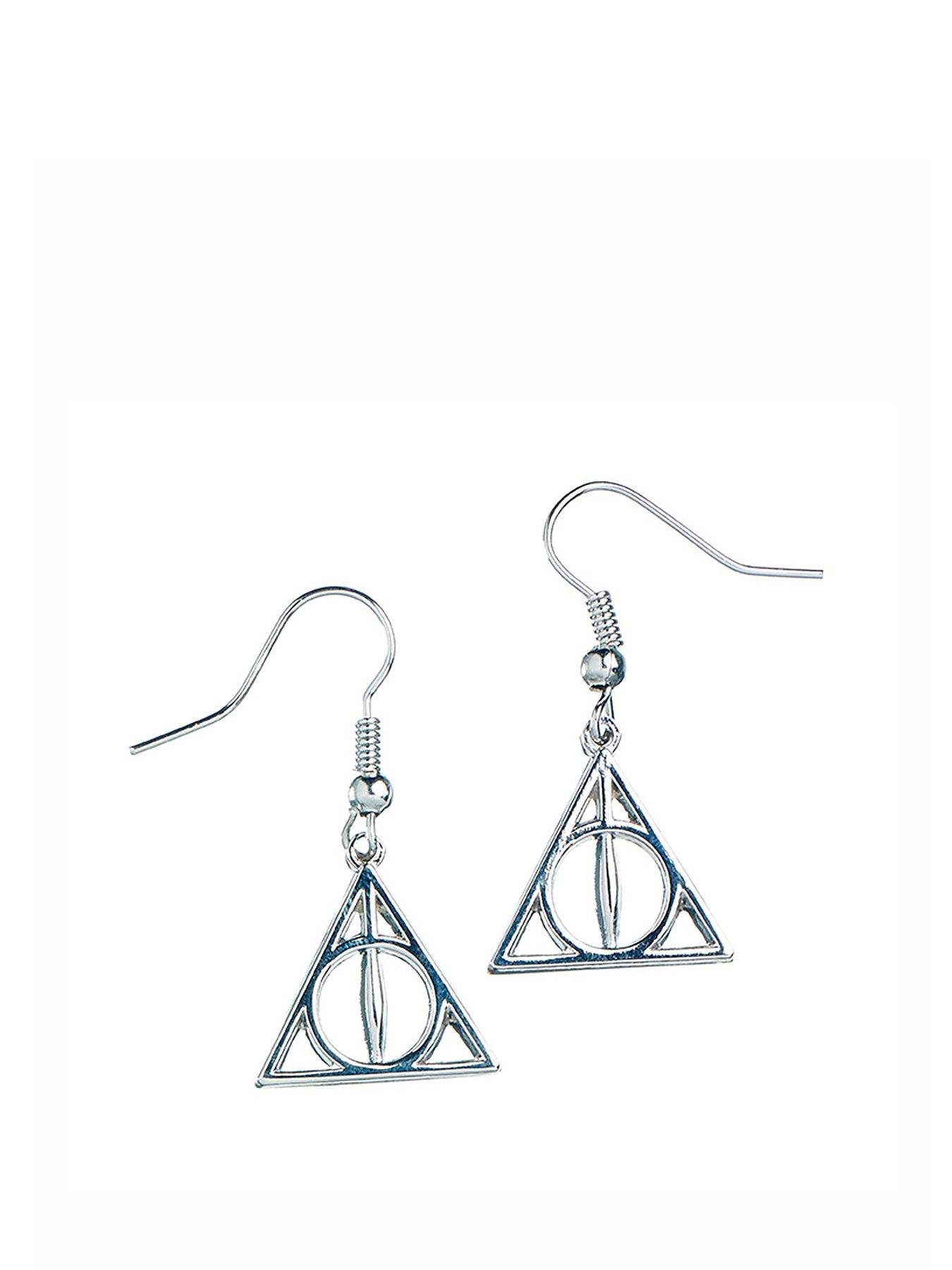 Product photograph of Harry Potter Sterling Silver Deathly Hallows Drop Earrings from very.co.uk