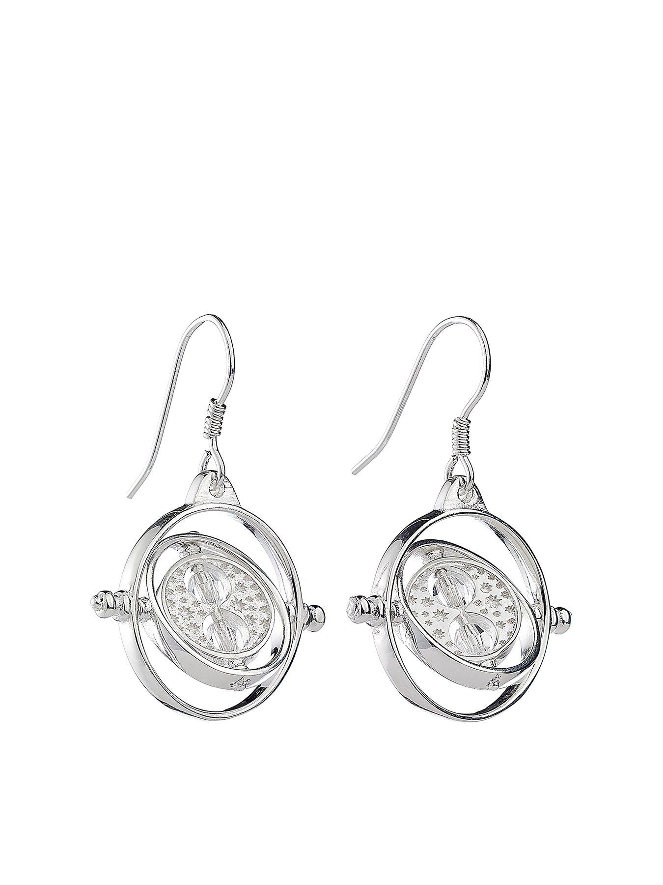 Product photograph of Harry Potter Sterling Silver Time Turner Drop Earrings With Crystals from very.co.uk