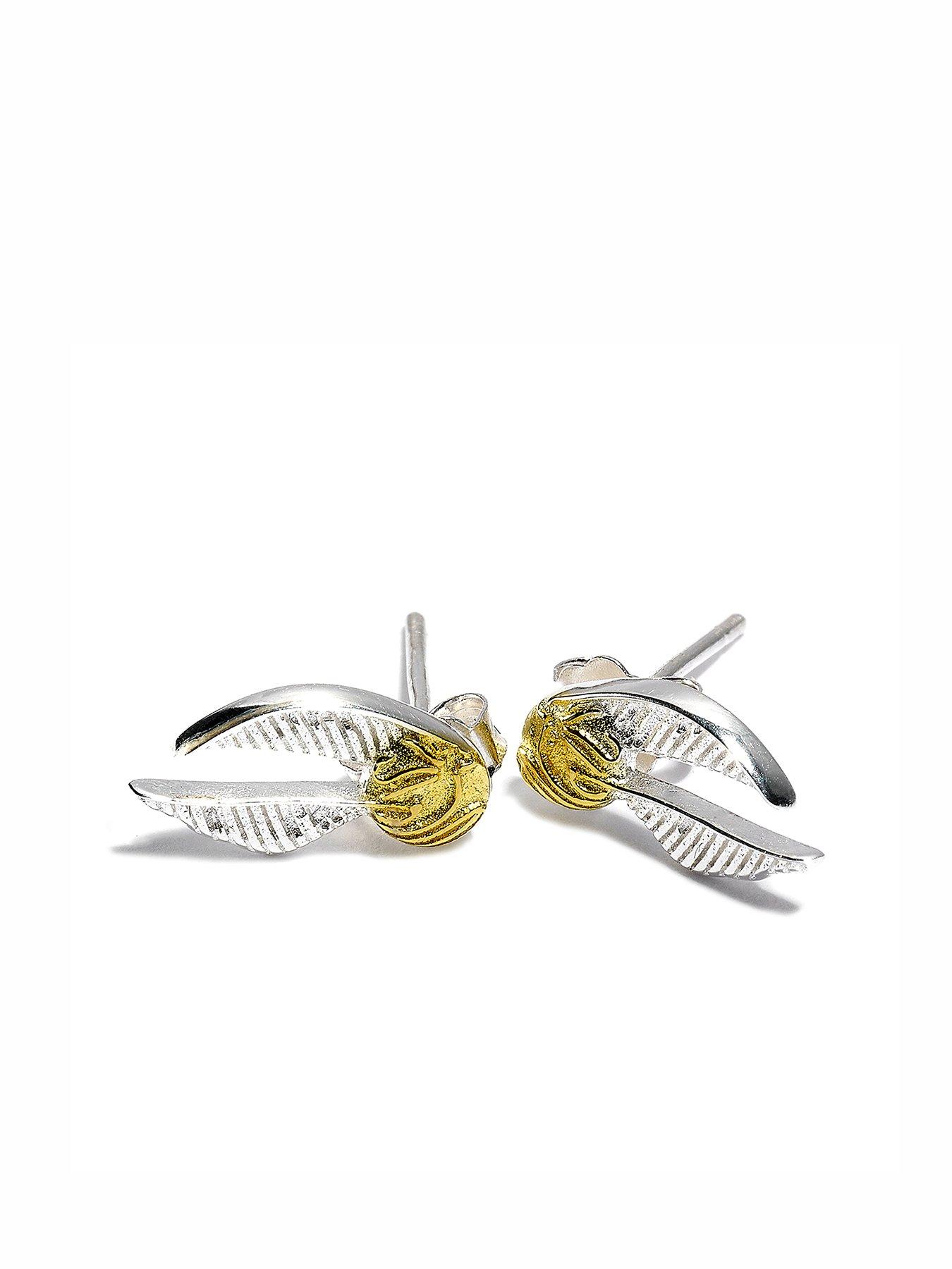 Product photograph of Harry Potter Sterling Silver Golden Snitch Stud Earrings from very.co.uk