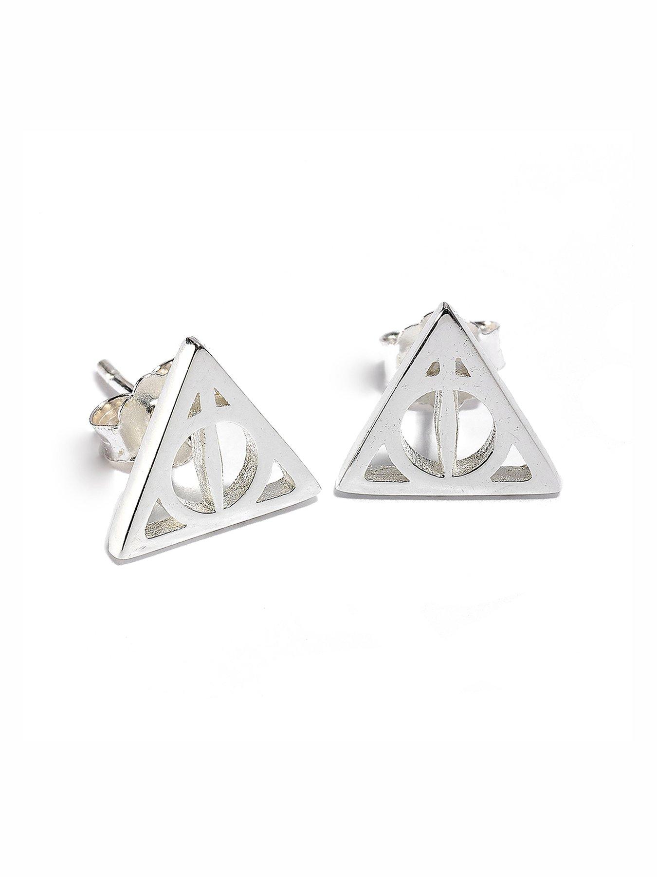 Product photograph of Harry Potter Sterling Silver Deathly Hallows Stud Earrings from very.co.uk