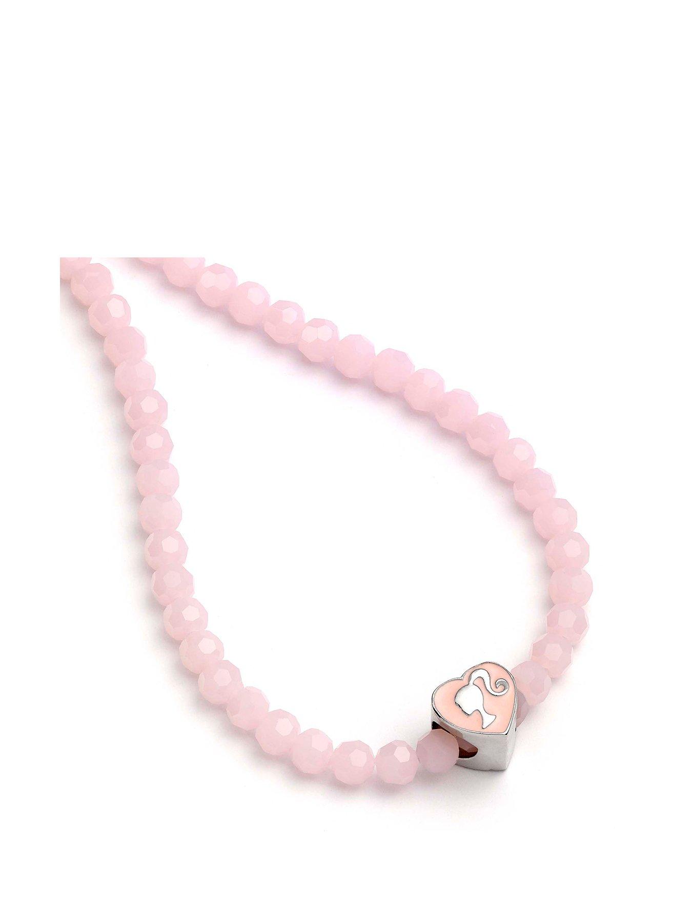 Product photograph of Barbie Pink Bead Necklace With Heart Shaped Bead Charm from very.co.uk