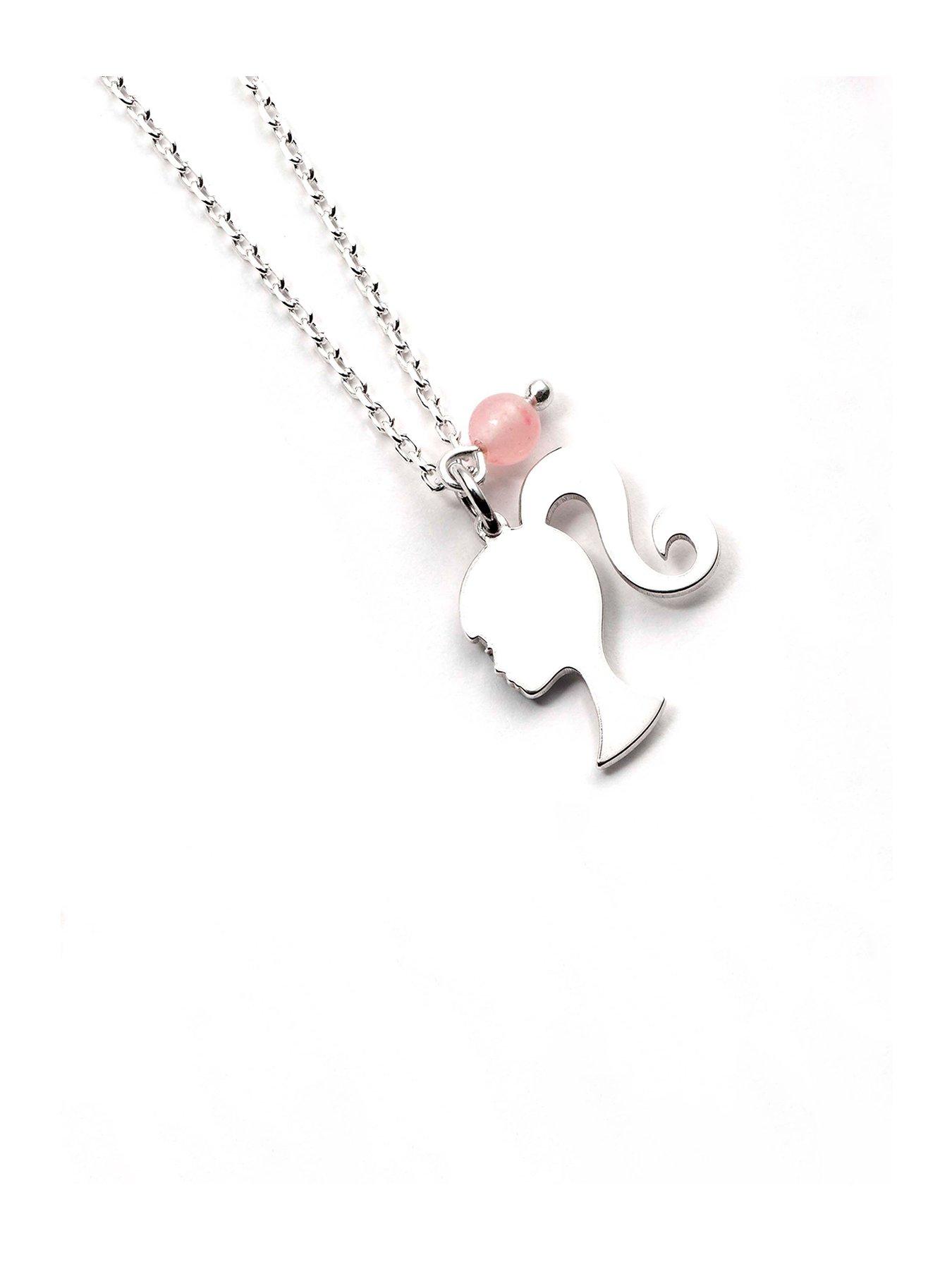 Product photograph of Barbie Sterling Silver Silhouette Amp Quartz Bead Charm Necklace from very.co.uk