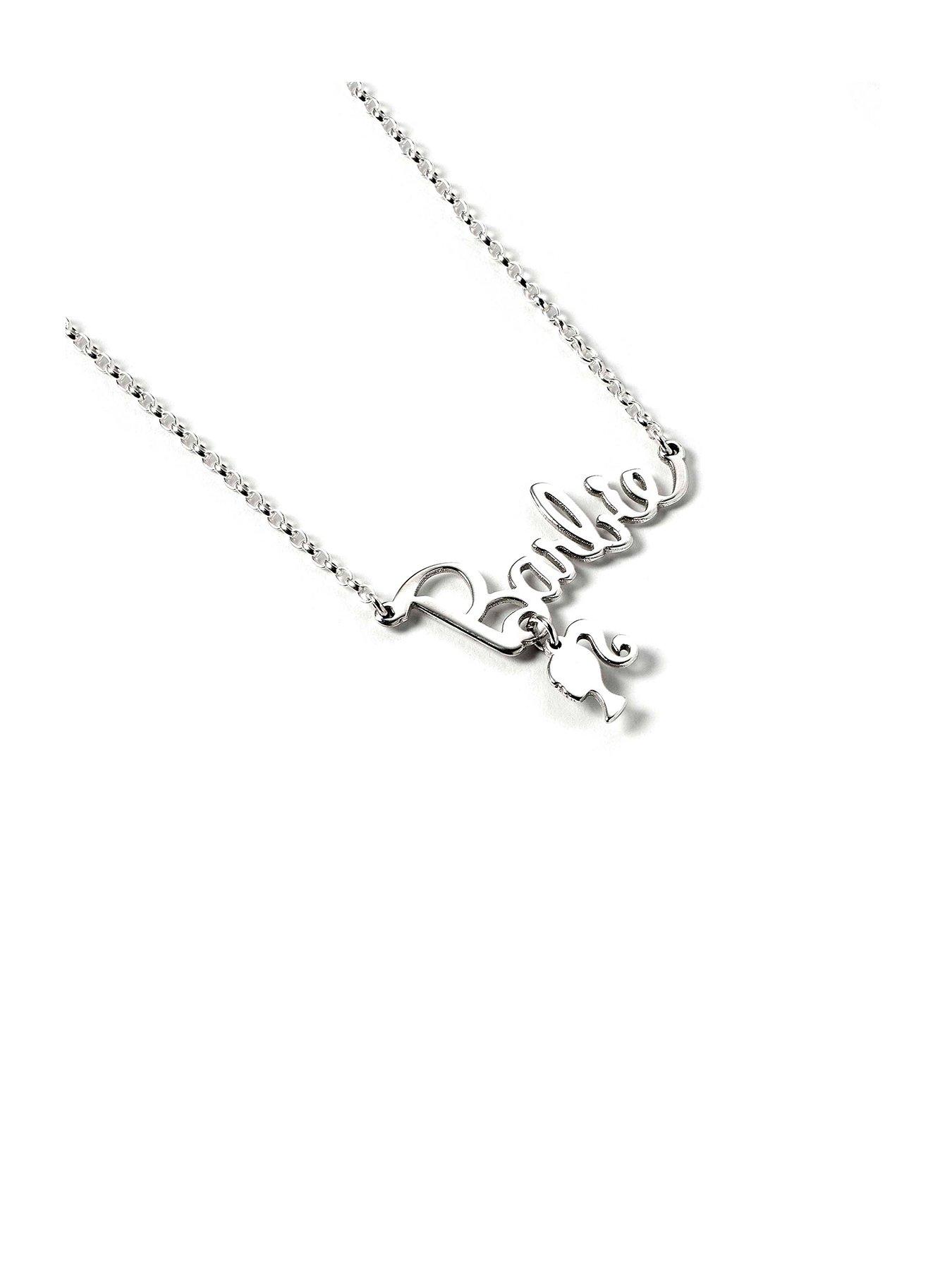 Product photograph of Barbie Sterling Silver Necklace With Name Logo Amp Silhouette Charm from very.co.uk