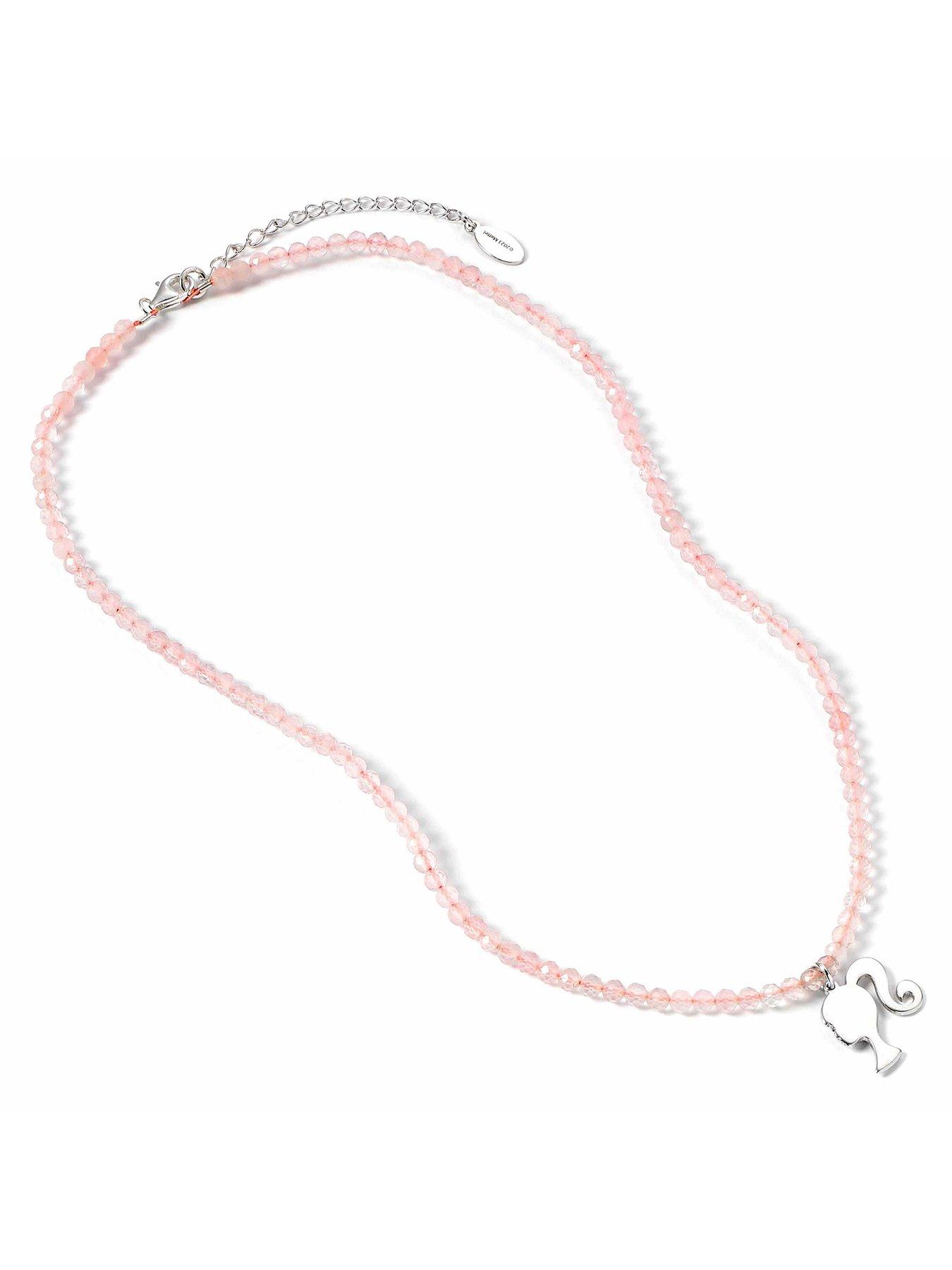 Image 2 of 3 of Barbie Sterling Silver Silhouette Charm Rose Quartz Bead Necklace