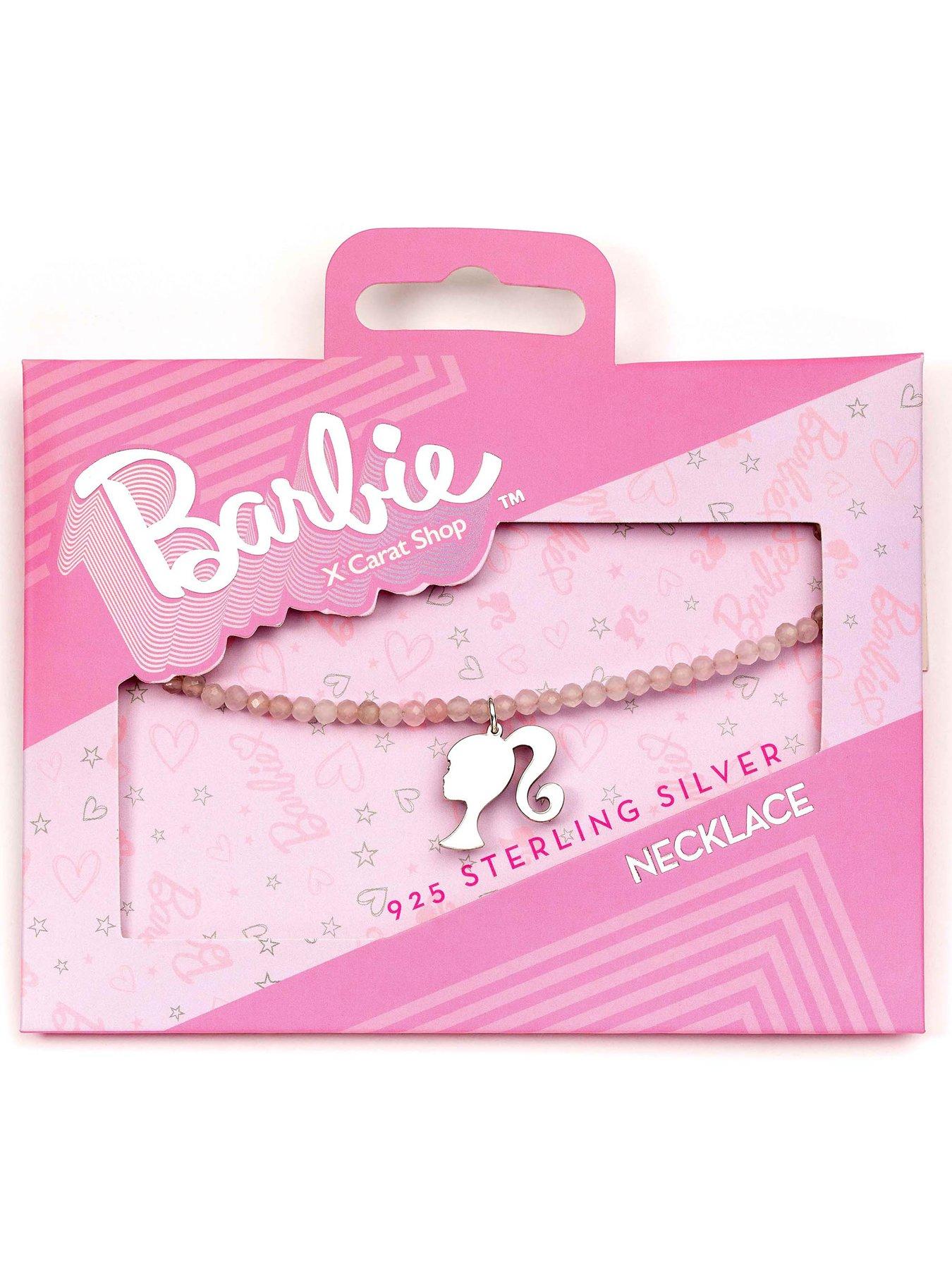 Image 3 of 3 of Barbie Sterling Silver Silhouette Charm Rose Quartz Bead Necklace