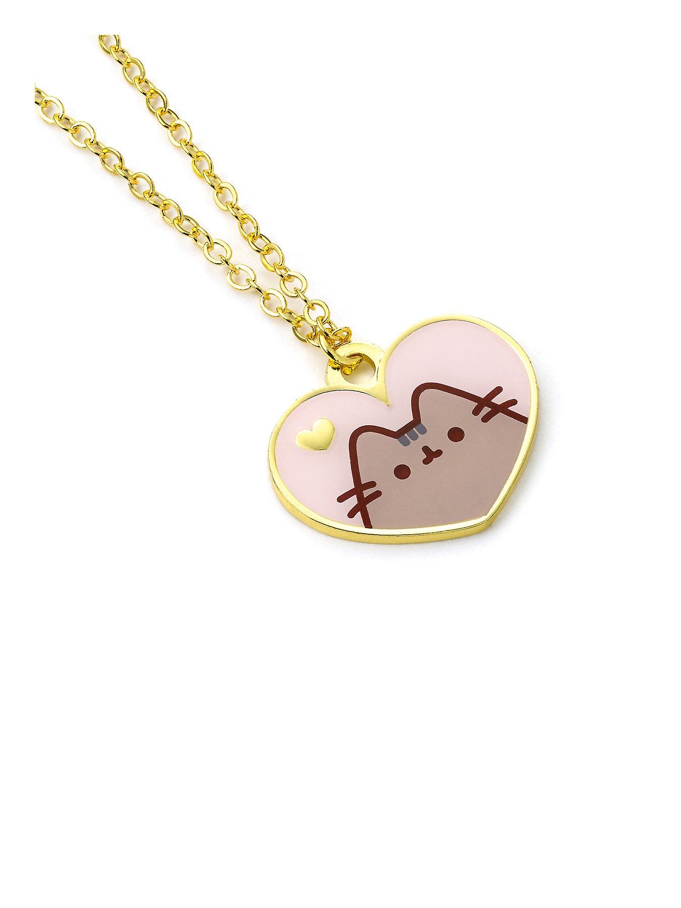 Product photograph of Pusheen The Cat Pink And Gold Heart Necklace from very.co.uk