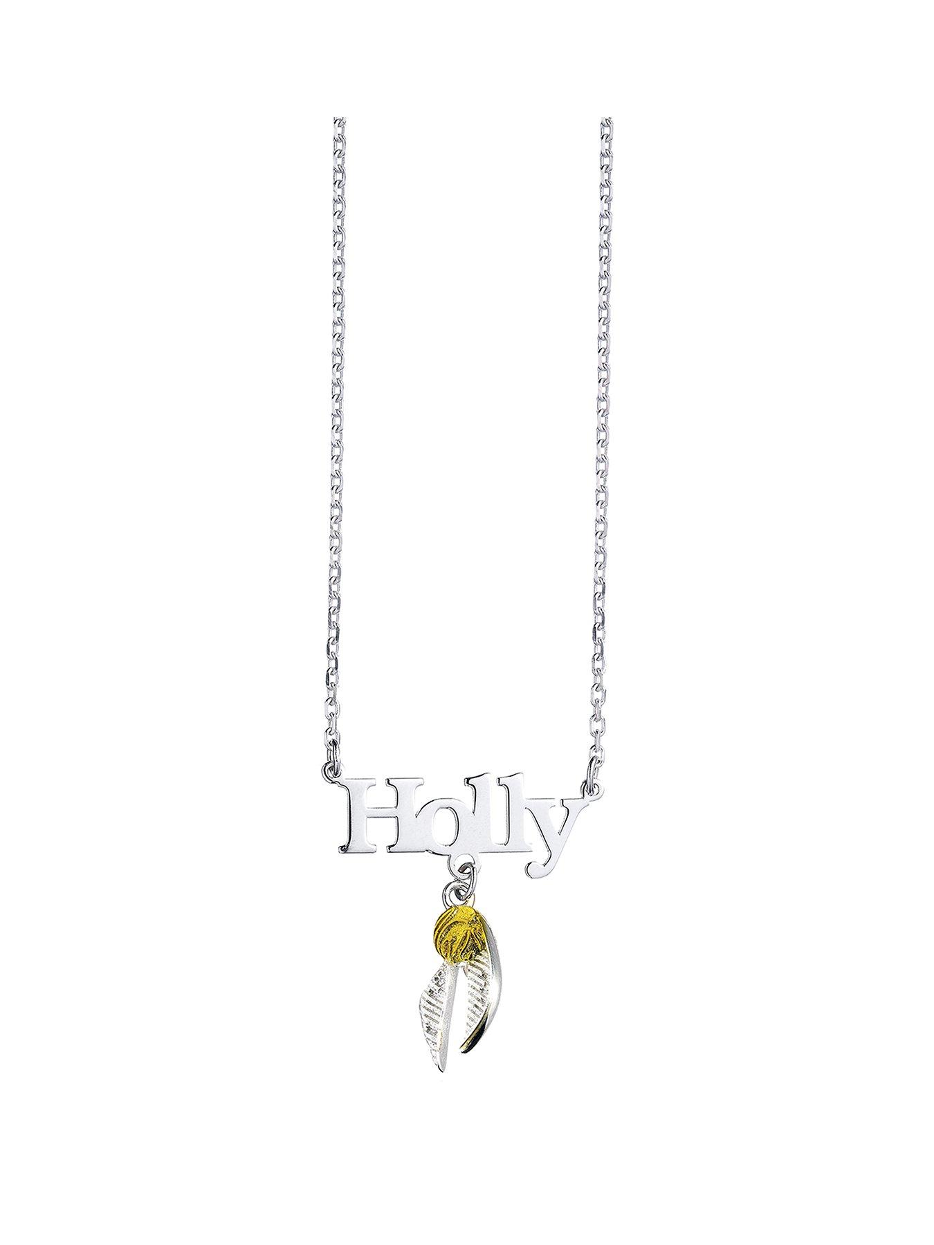 undefined Sterling Silver Personalised Necklace with Golden Snitch Charm