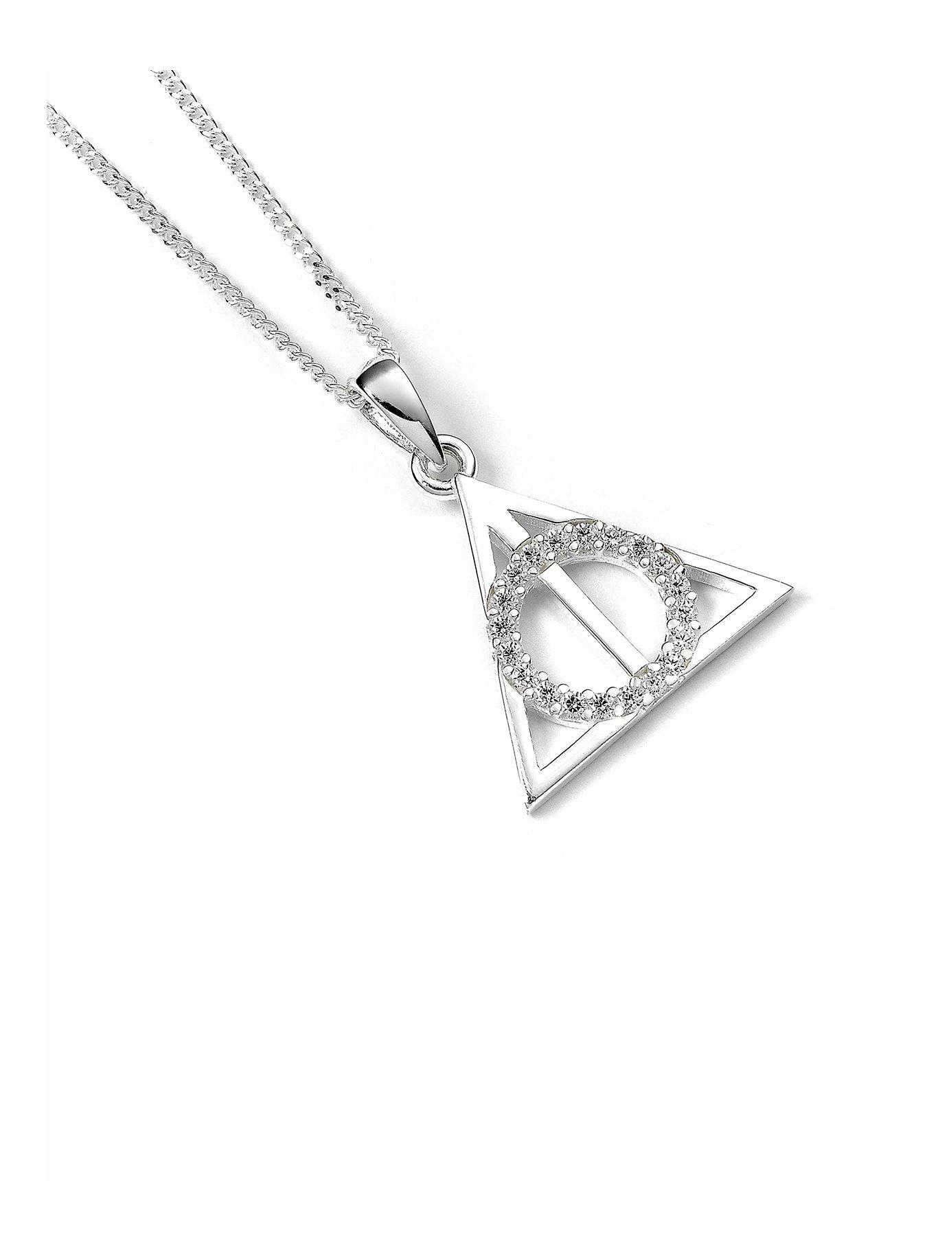 undefined Sterling Silver Deathly Hallows Necklace with Crystals