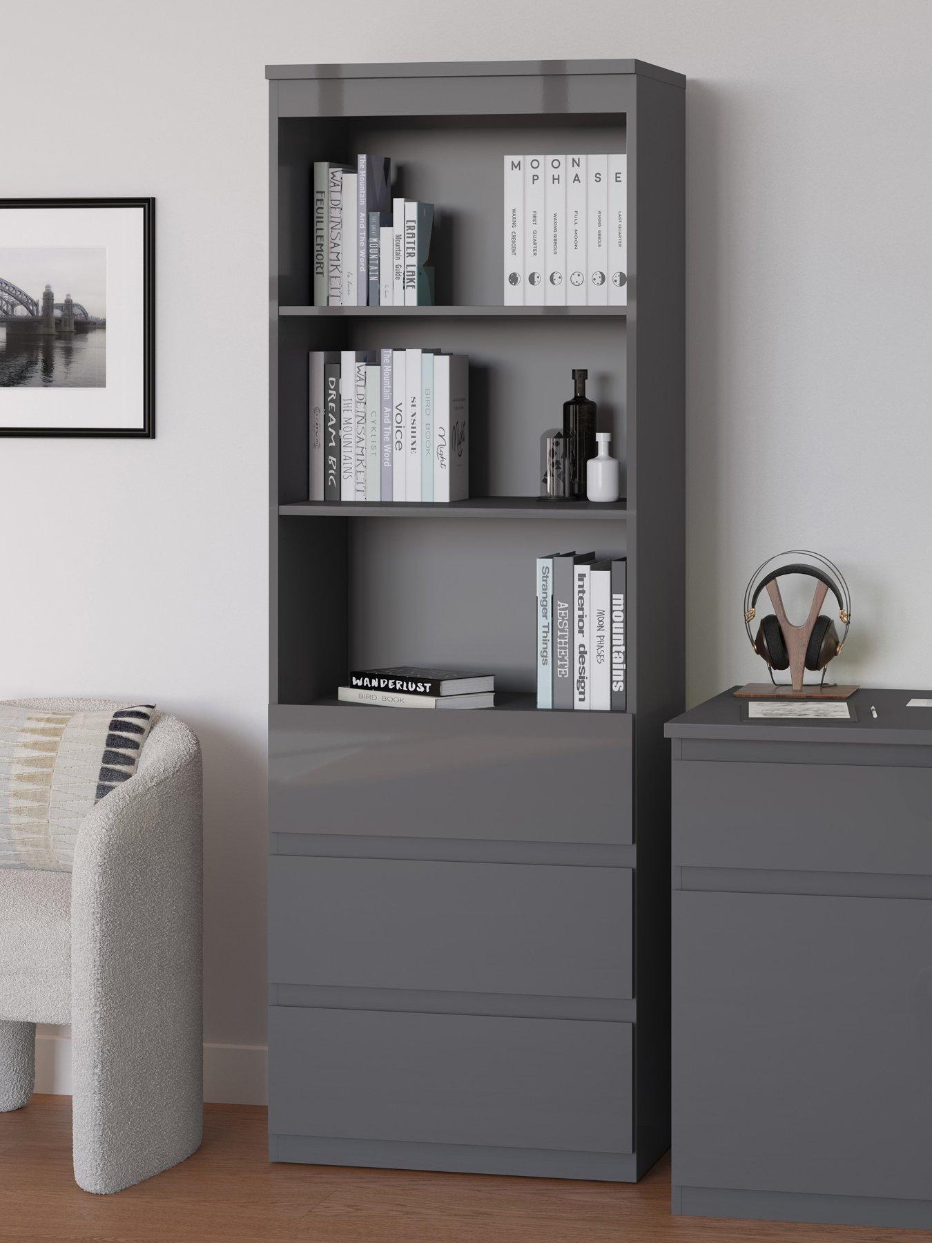 undefined Layton Gloss 3 Drawer Shelf Unit with Drawers - Grey - FSC® Certified