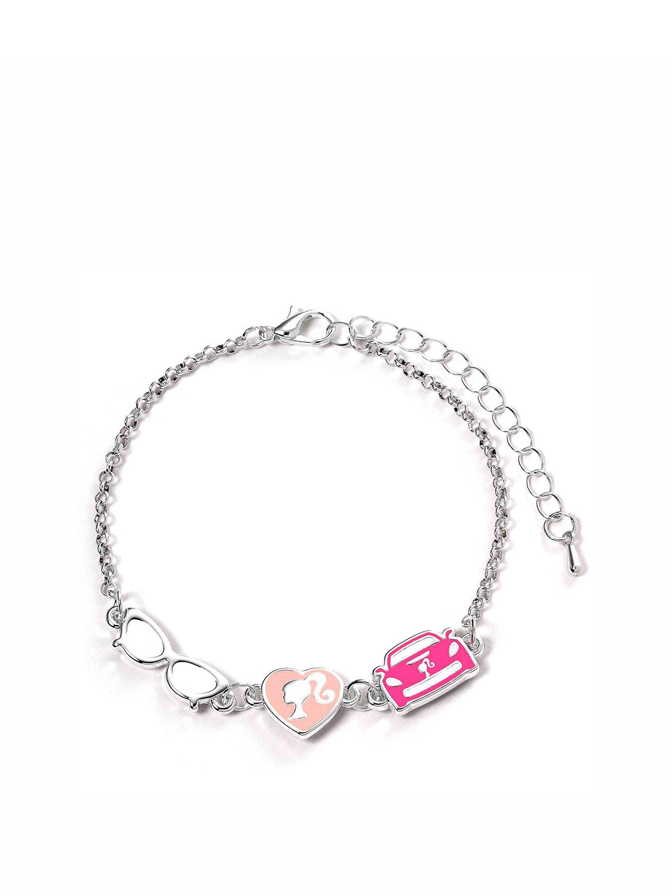 Product photograph of Barbie Charm Bracelet With Three Enamelled Classic Charms - Silhouette Glasses Amp Corvette from very.co.uk