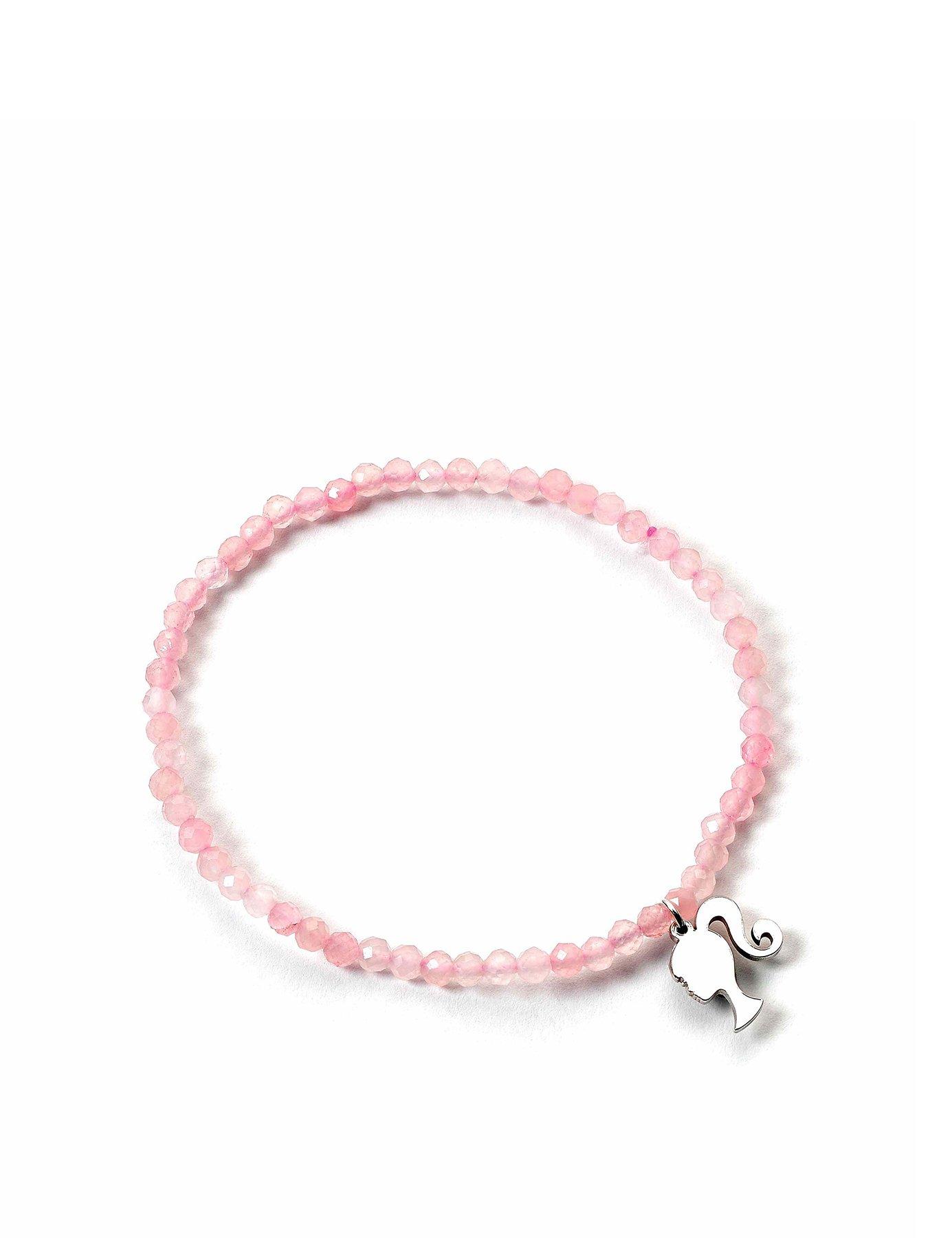 Product photograph of Barbie Barbie Sterling Silver Silhouette Charm Amp Rose Quartz Bead Bracelet from very.co.uk