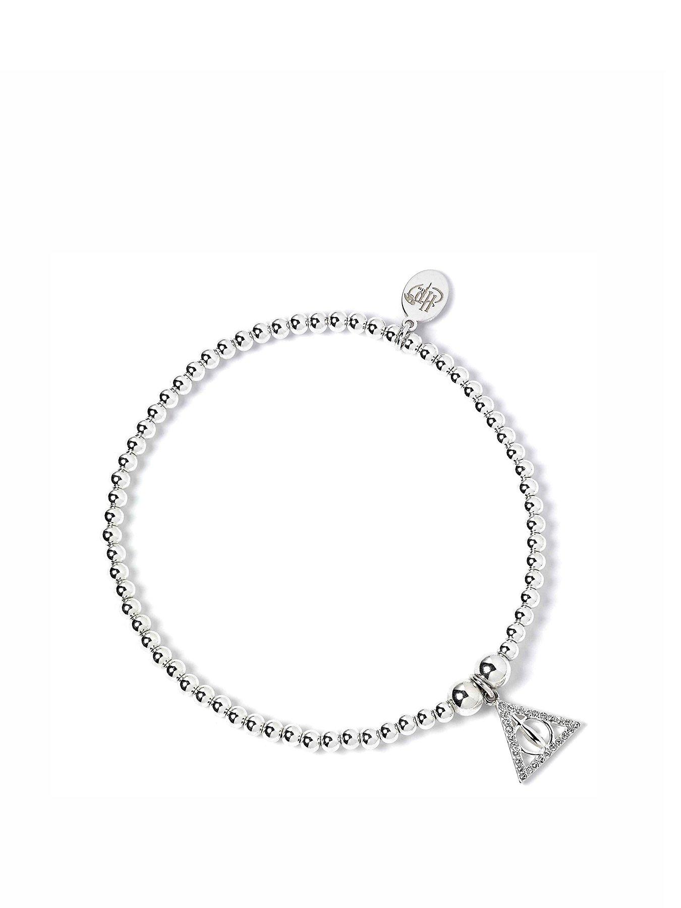 undefined Sterling Silver Deathly Hallows Ball Bead Bracelet with Crystals