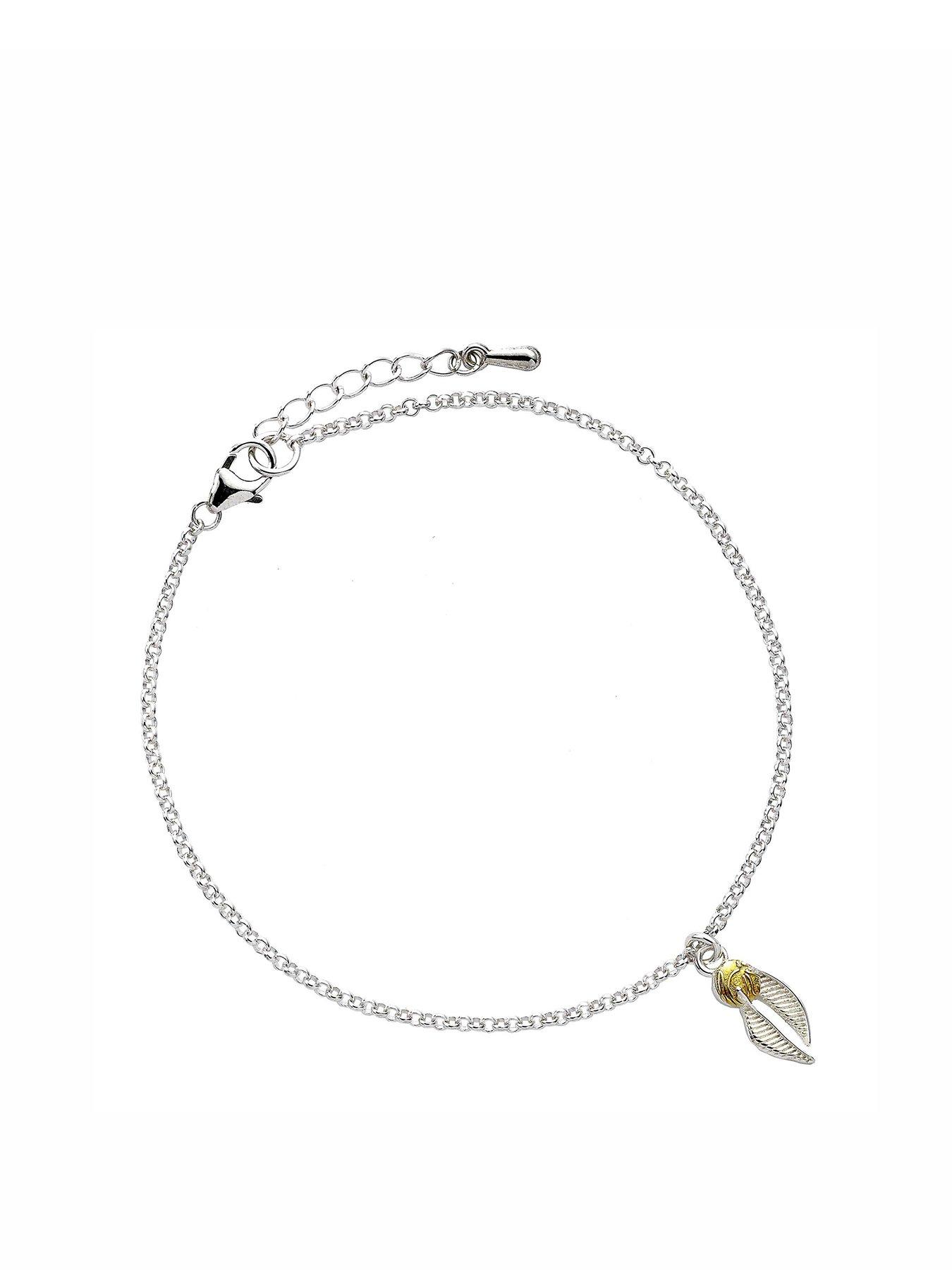 Product photograph of Harry Potter Sterling Silver Golden Snitch Charm Bracelet from very.co.uk