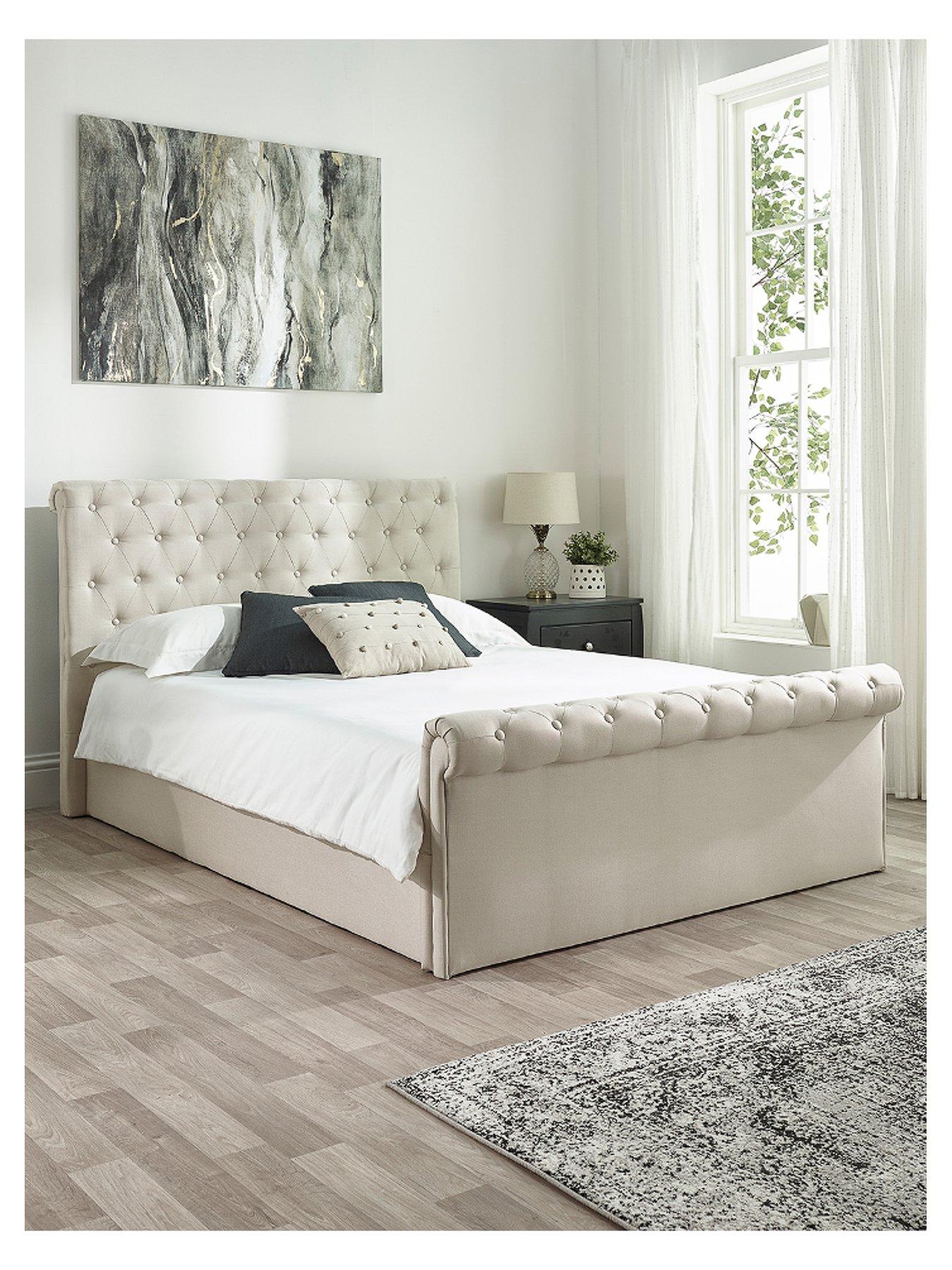 Product photograph of Aspire Chesterfield Linen Ottoman Side Storage Bed - King from very.co.uk