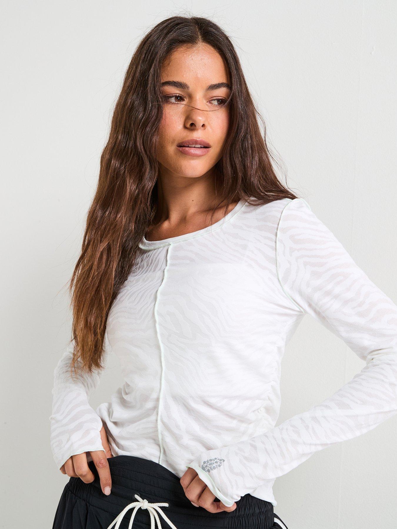 undefined Womens Running Right On Run Long Sleeve Jacquard Top - White