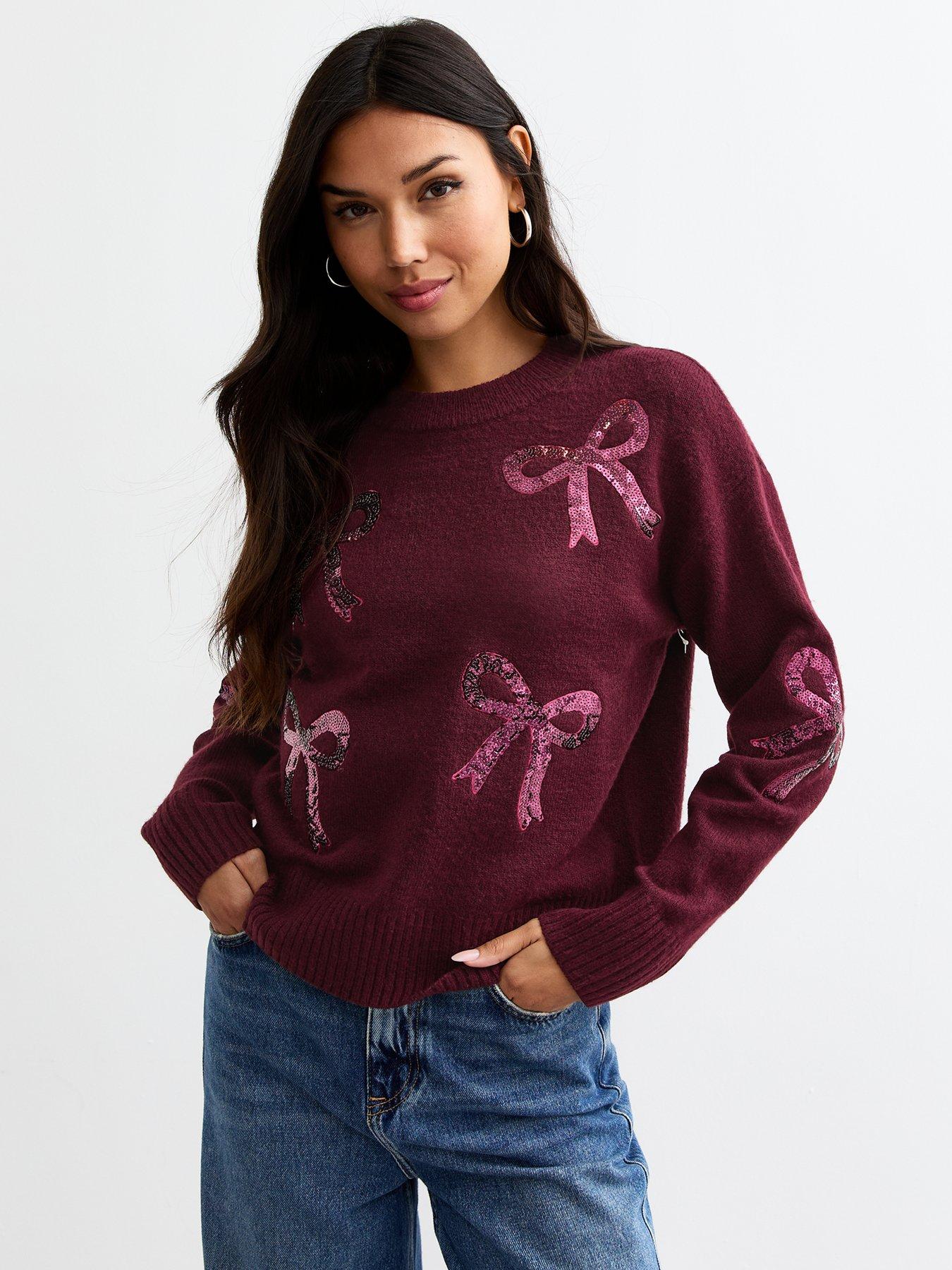 undefined Sequin Bow Embellished Jumper - Red