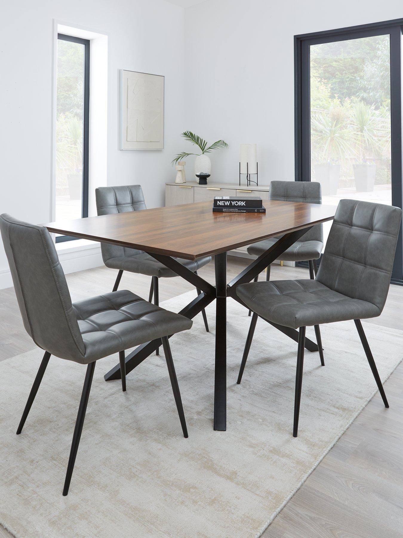 Image 1 of 6 of Very Home Chopstick 160 cm Rectangle Wood Top Dining Table + 4 Harlem Grey Chairs
