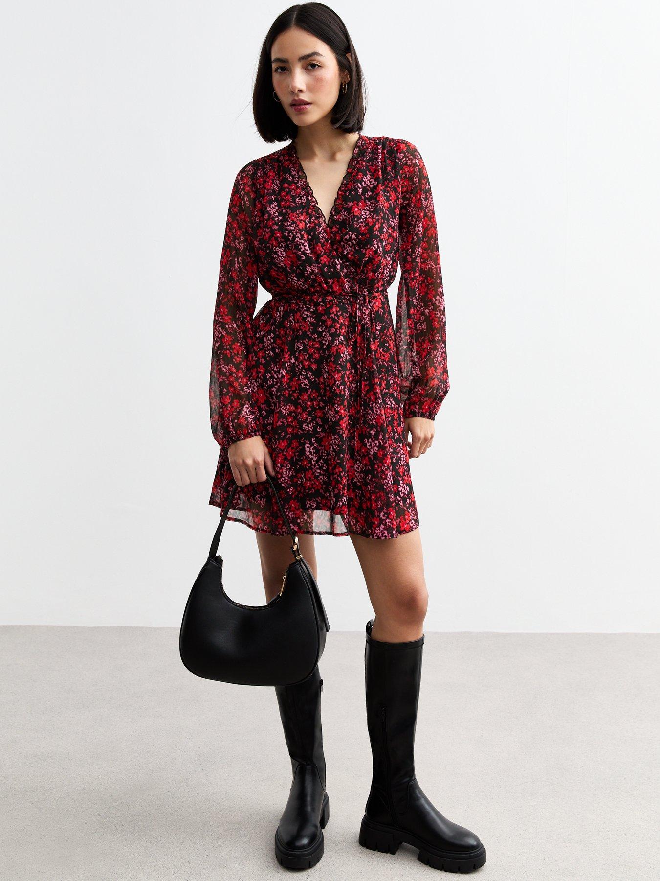 Ruffle Dress Bcbg Wrap Dress Sale Discount New Look Red Wrap Dress 2026 New  Look Floral Print Chiffon Mini Wrap Dress Red