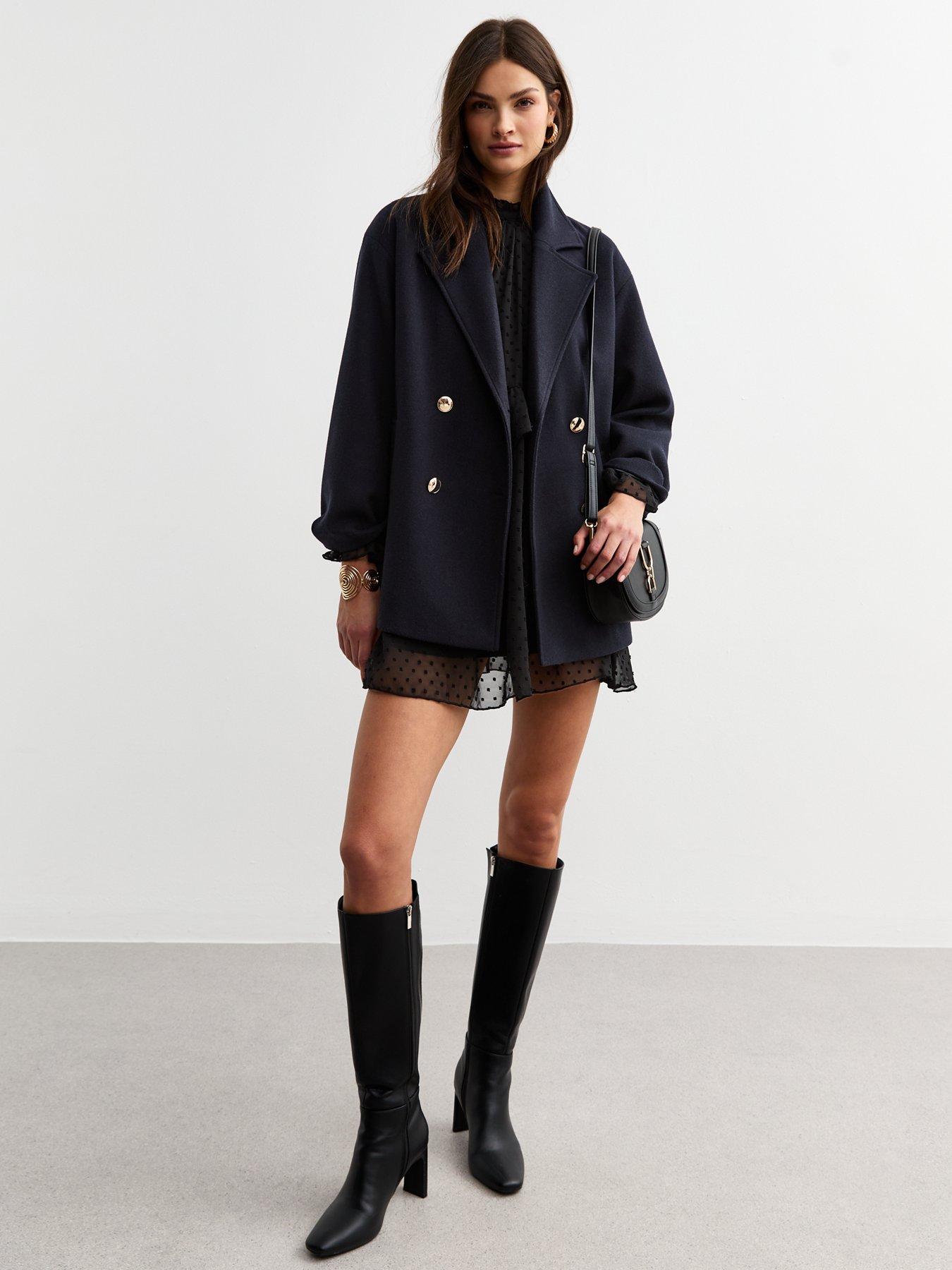 Image 3 of 4 of New Look Polka Dot Chiffon Ruffle Long Sleeve Dress - Black