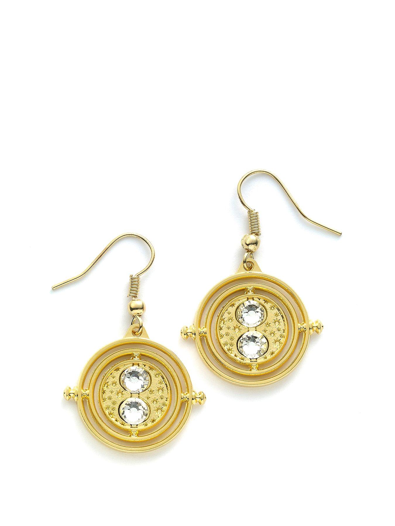 Product photograph of Harry Potter Time Turner Drop Earrings from very.co.uk