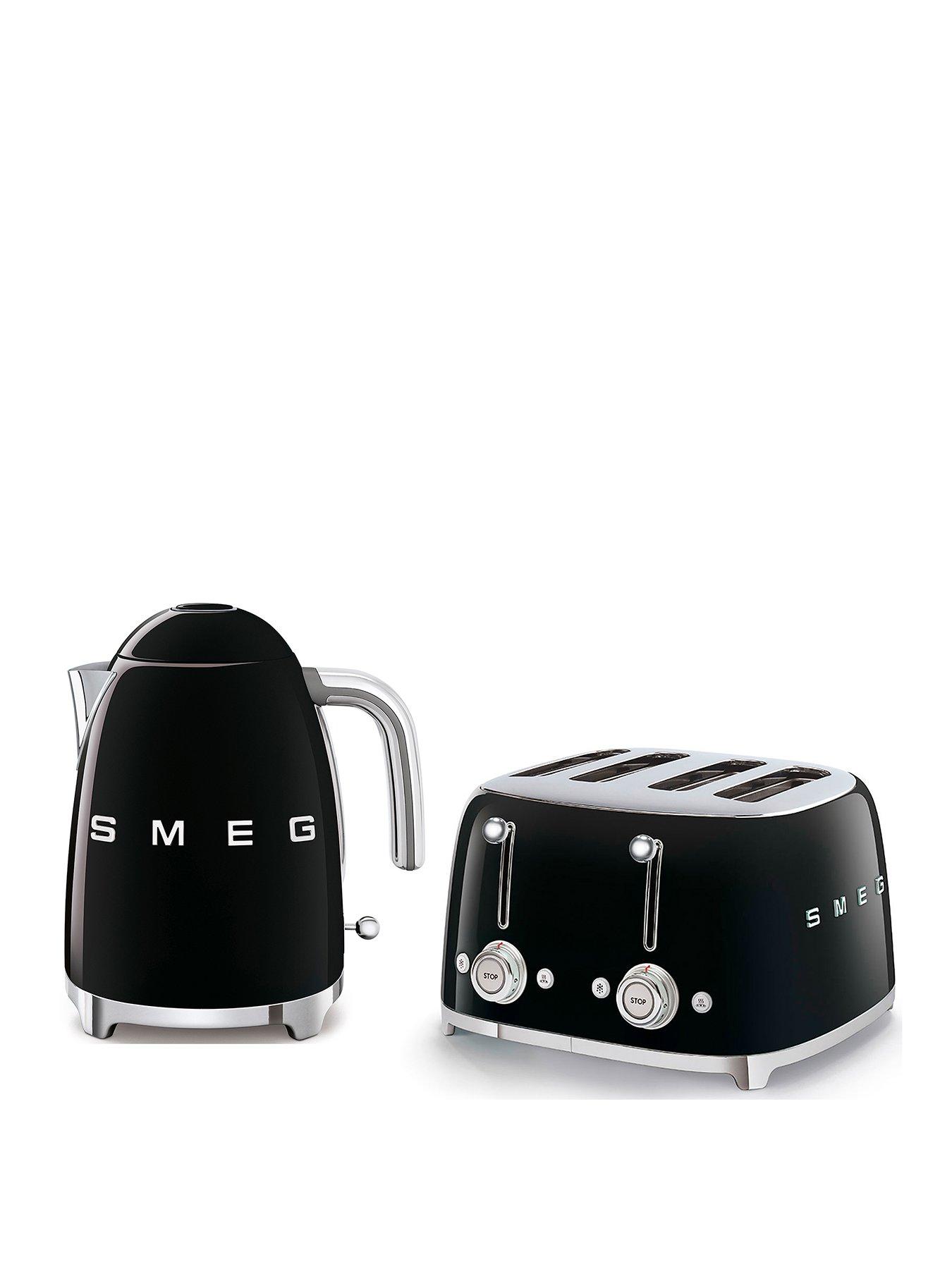 Smeg 50's Style Kettle KLF03BLUK and 4-Slice Toaster - Black