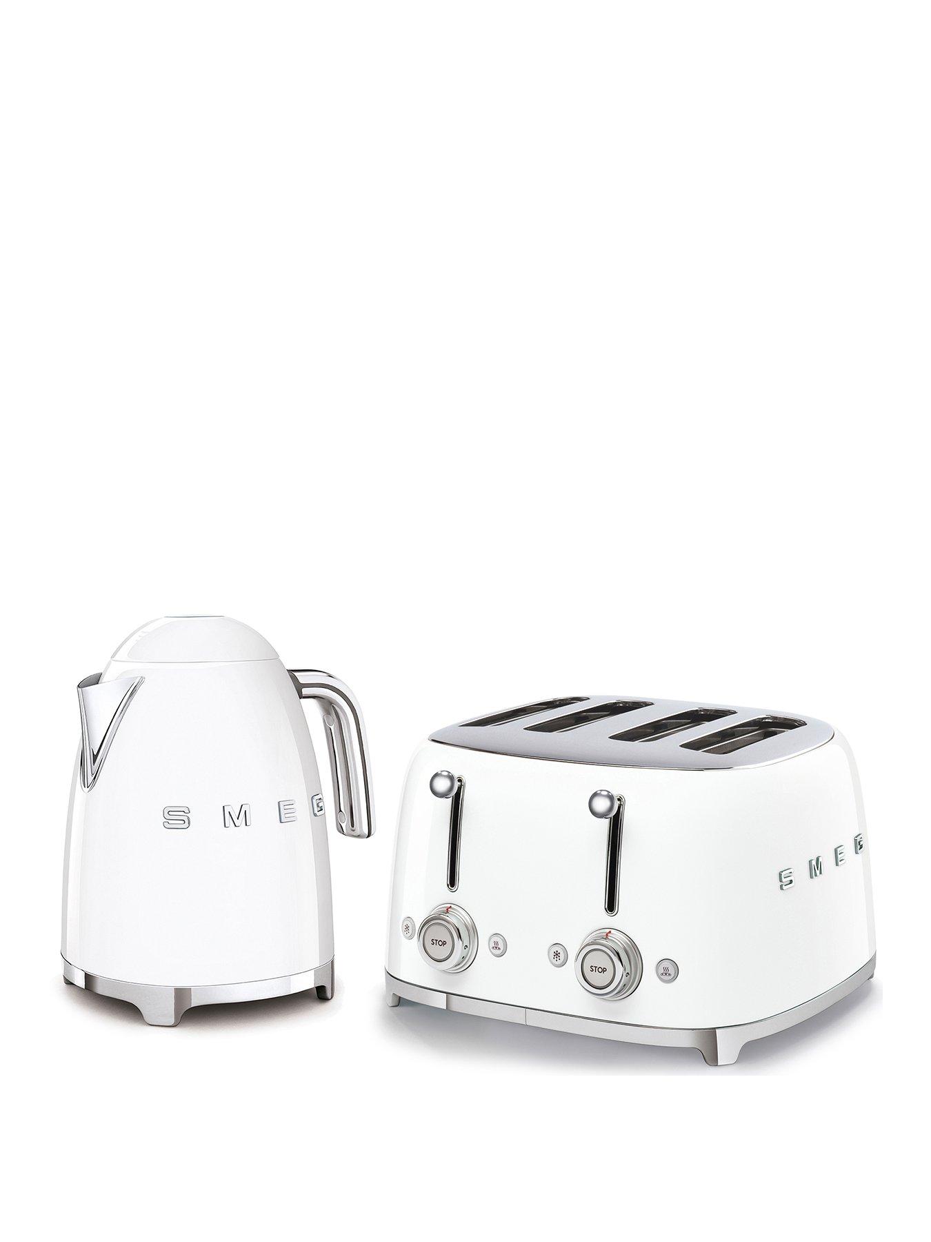 Smeg 50's Style Kettle KLF03WHUK and 4-Slice Toaster - White