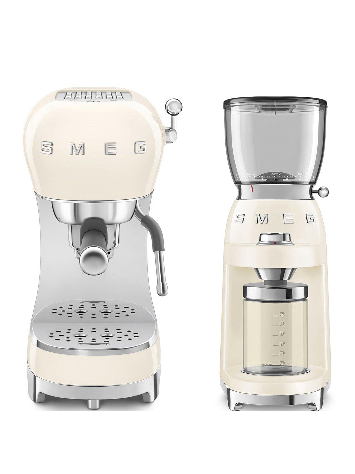 Smeg Espresso Coffee Machine ECF02  &  Coffee Grinder - Cream