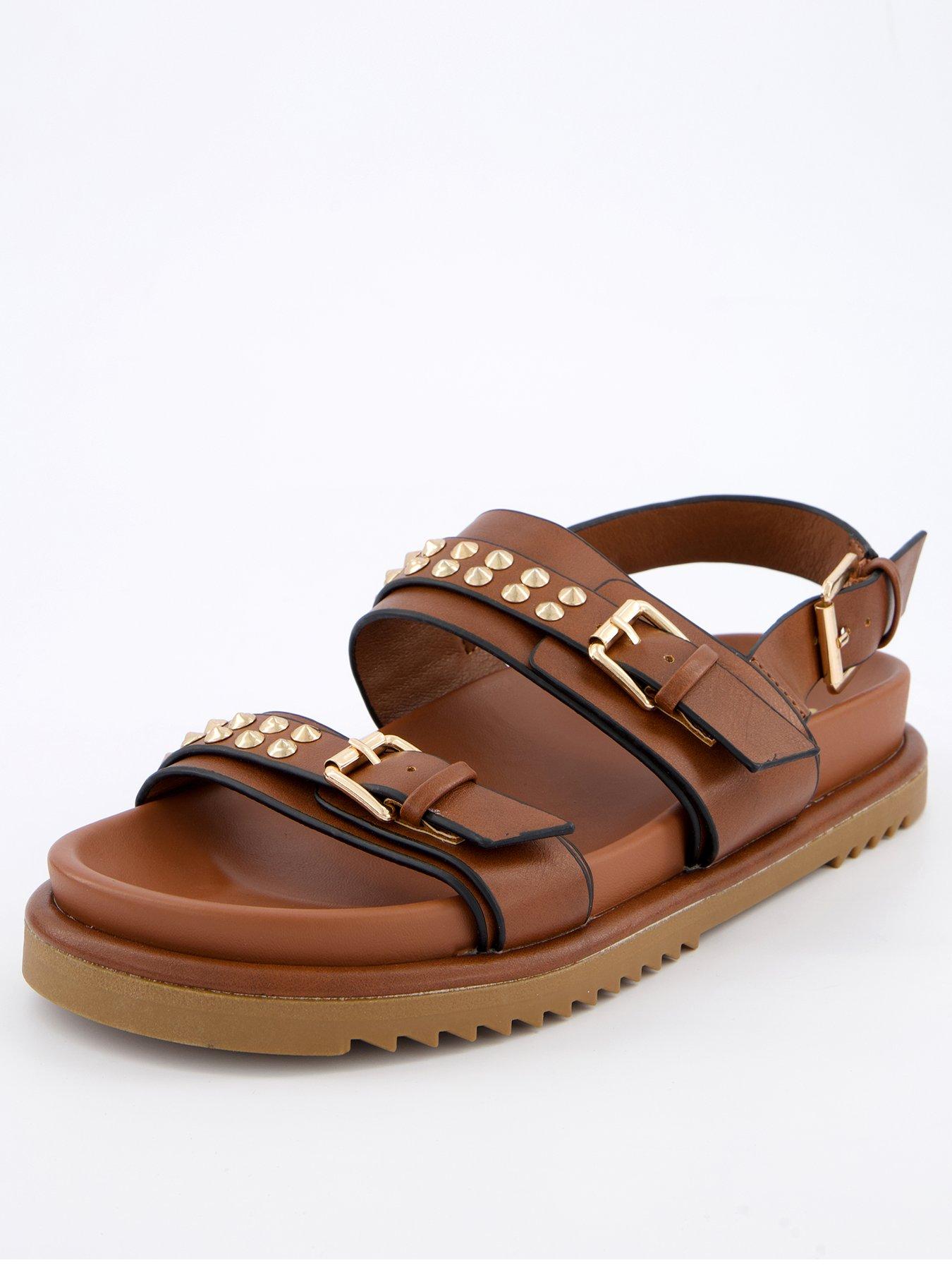 V by Very Wide Fit Studded Buckle Sandal - Brown