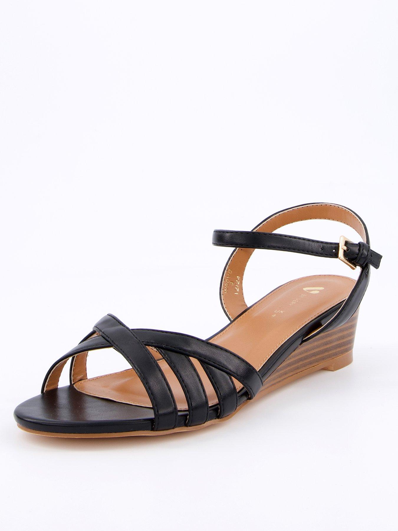 V by Very Strappy Slither Wedge Sandals - Black