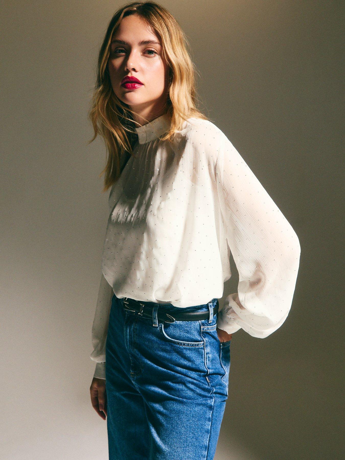 undefined Crystal Chiffon Blouse - Off White