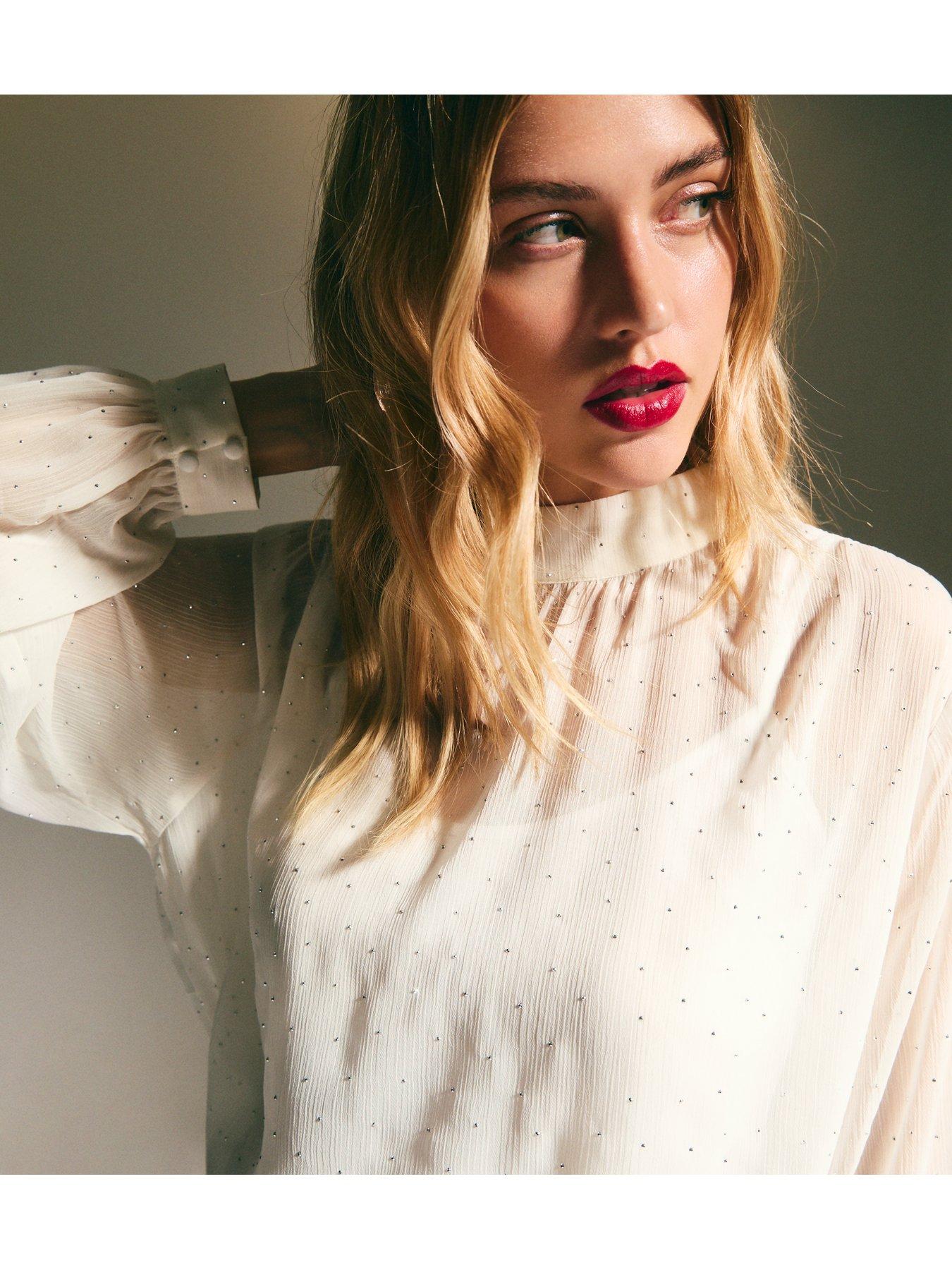 Off white chiffon blouse sales