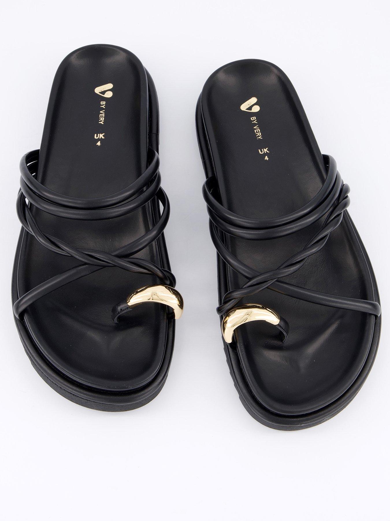 undefined Chunky Strappy Flat Sandal With Metal Embellishment - Black