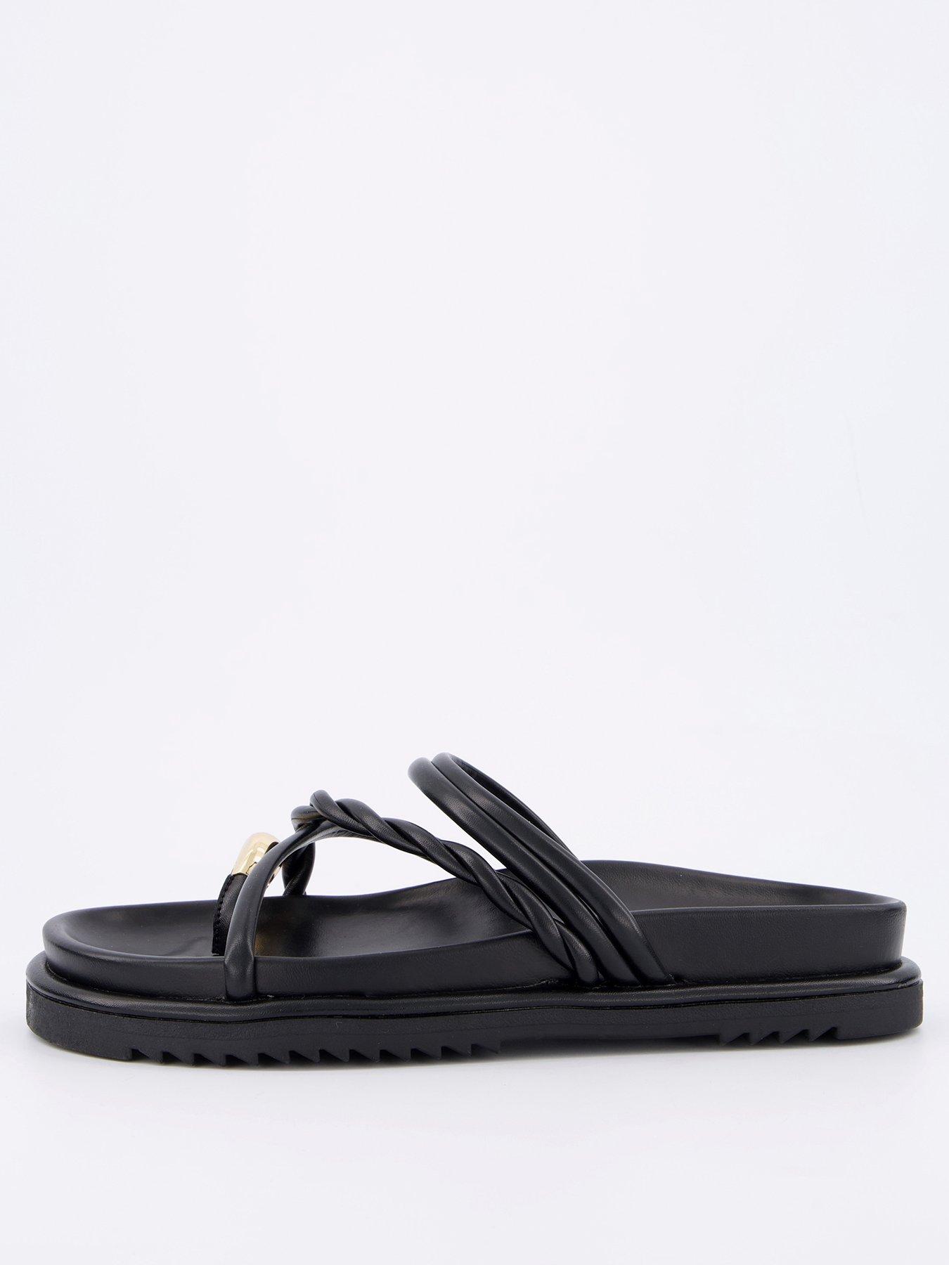 undefined Chunky Strappy Flat Sandal With Metal Embellishment - Black