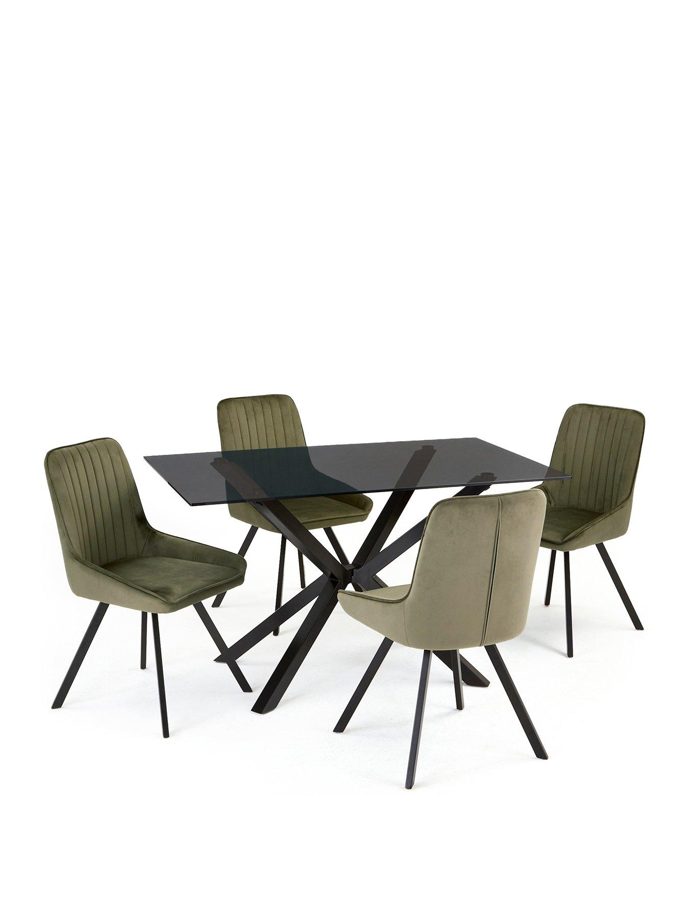 Image 2 of 6 of The Very Collection Chopstick Black 130&nbsp;cm Rectangular Dining Table + 4 Marlow Moss Green Chairs