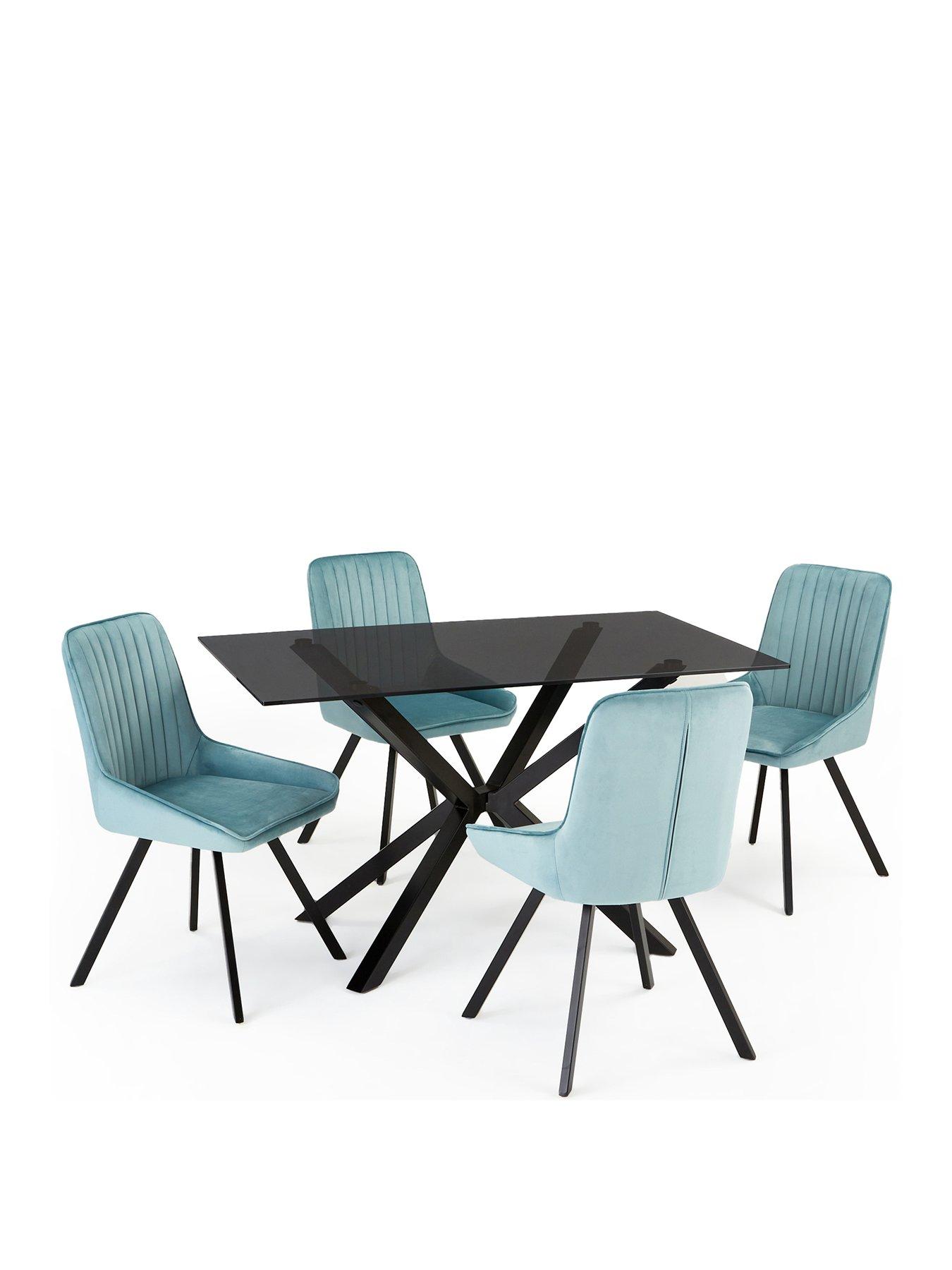 Image 2 of 6 of The Very Collection Chopstick Black 130&nbsp;cm Rectangular Dining Table +&nbsp;4 Marlow Dusty Blue Chairs