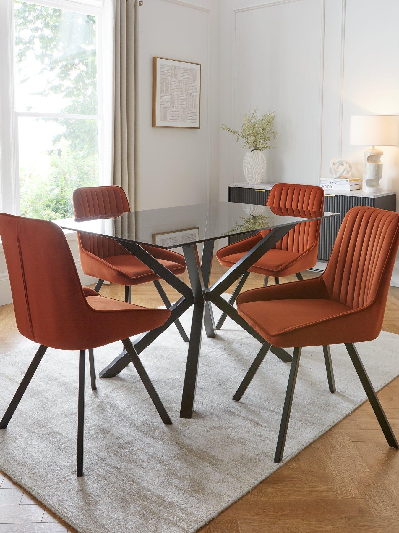 The Very Collection Chopstick Black 130 cm Rectangular Dining Table + 4 Marlow Rust Chairs