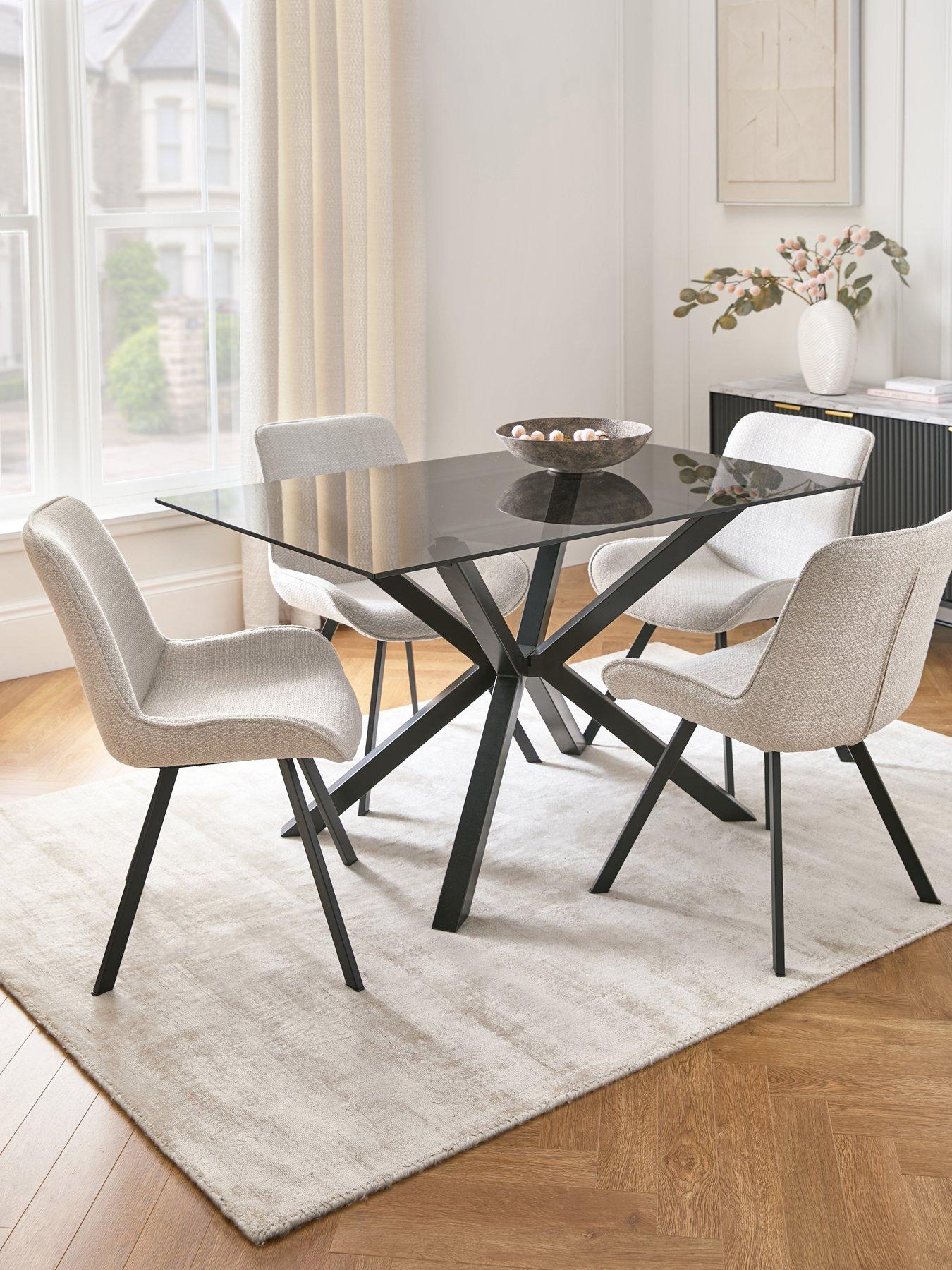 Very Home Chopstick Black 130 cm Rectangular Dining Table + 4 Arabella Grey Chairs