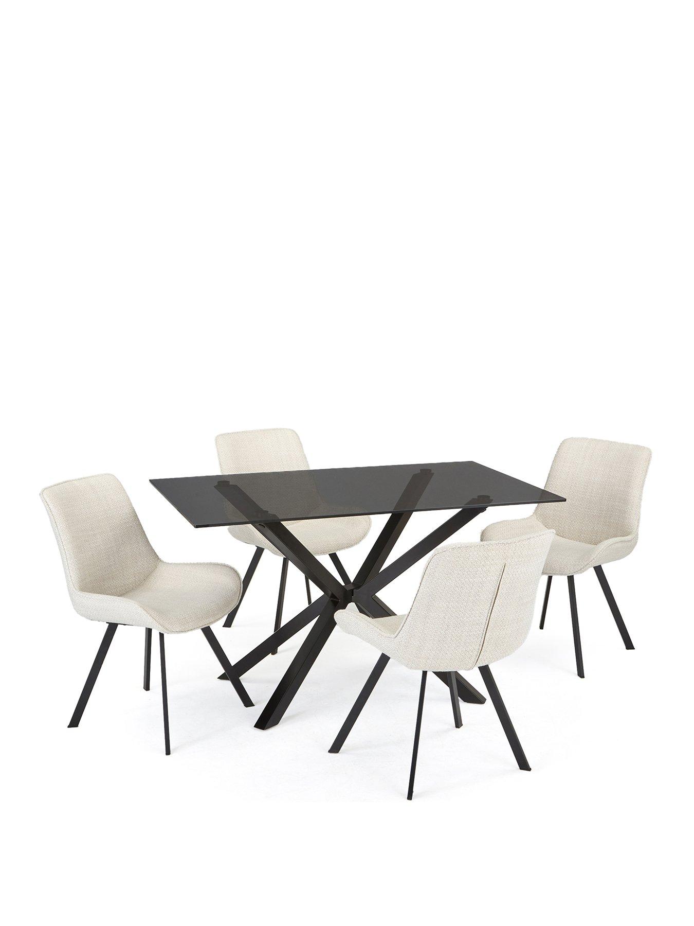Image 2 of 6 of The Very Collection Chopstick Black 130&nbsp;cm Rectangular Dining Table + 4 Arabella Grey&nbsp;Chairs