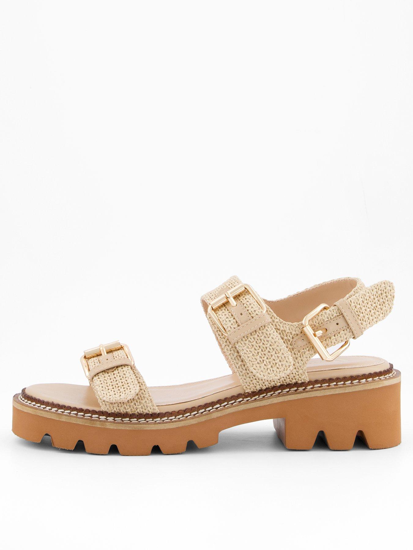 undefined Raffia Chucnky Buckle Sandal